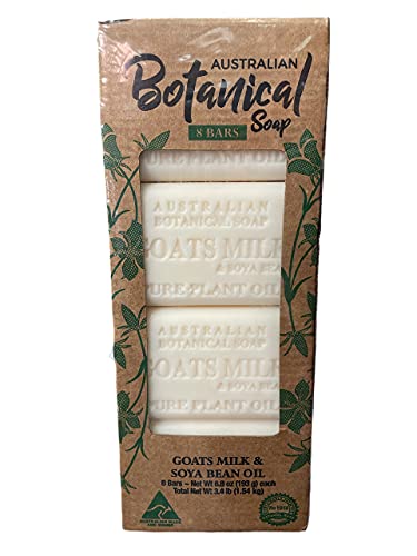 Natural Australian Botanical Soap Bars with Goat Milk & Soybean Oil - 8 Pack (3.4 lb Total, 6.8 oz Each) - White Color for Gentle Skin Cleansing | Perfect for Sensitive Skin, Daily Bath & Gift Sets