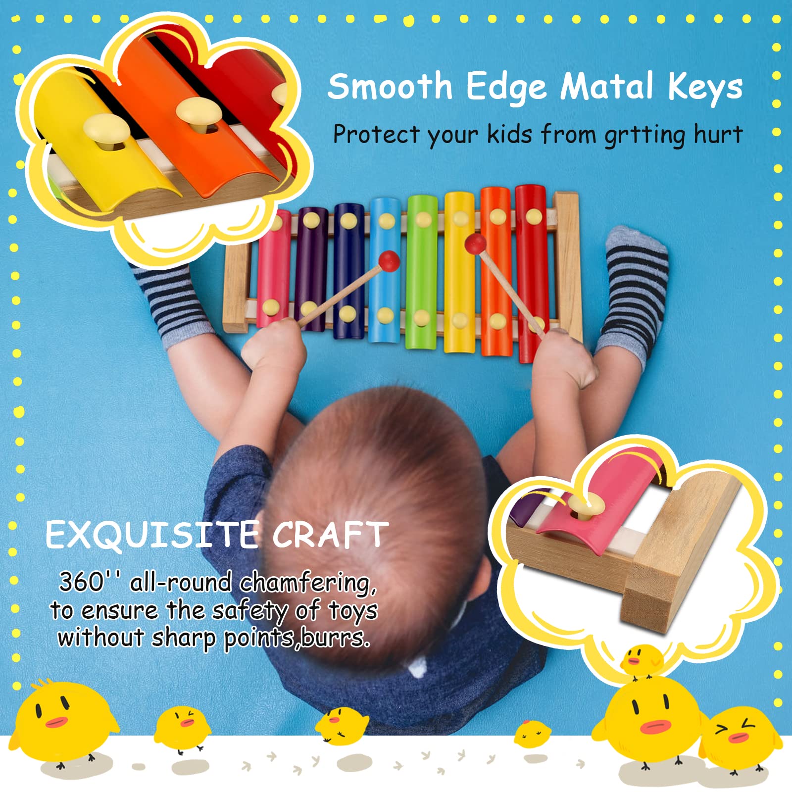 LOOIKOOS Wooden Xylophone for Kids - 8-Note Educational Musical Toy with 2 Mallets | Preschool Learning Instrument for Toddlers & Babies | Perfect for Music Class, Birthday Gifts & Early Childhood Development