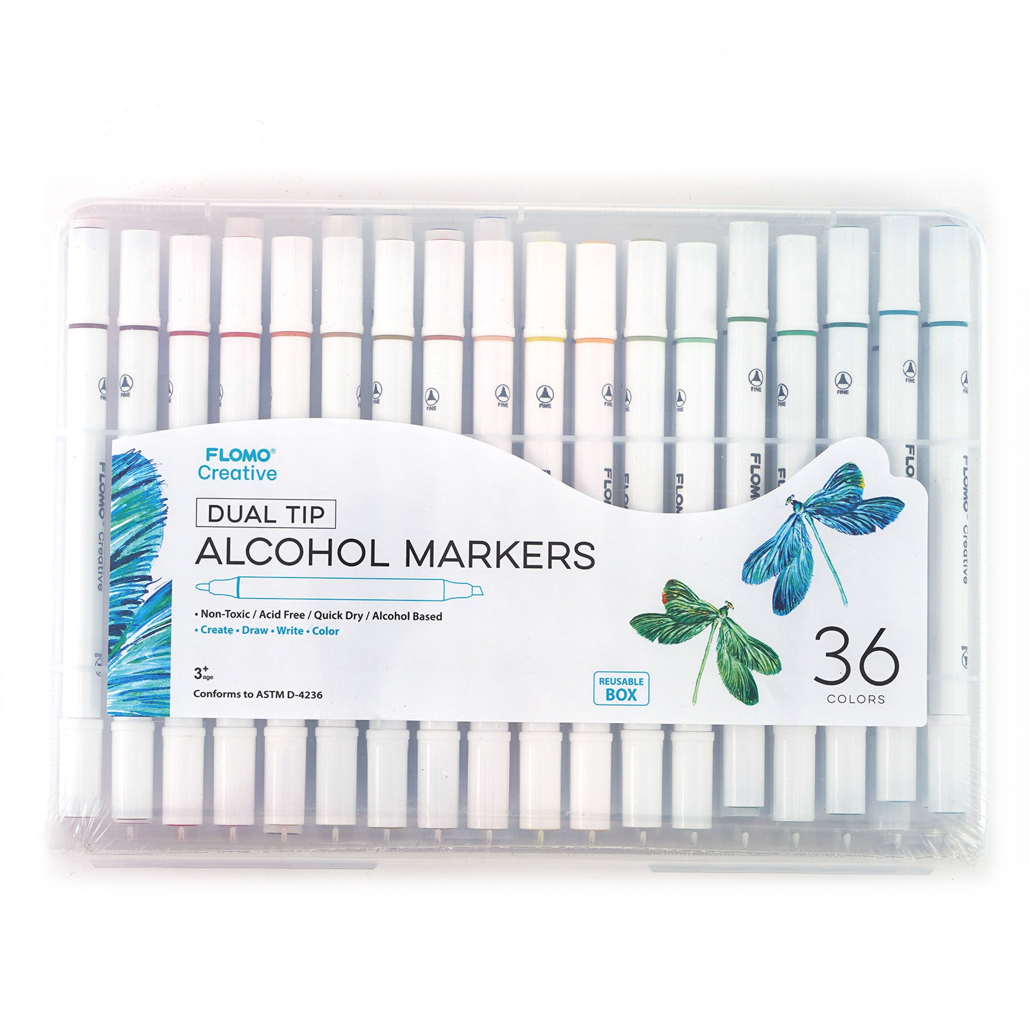 36-Pack Dual Tip Markers - Broad & Fine Point White Barrel Art Markers with Reusable Case - Perfect for Coloring Books, Bullet Journaling & DIY Crafts