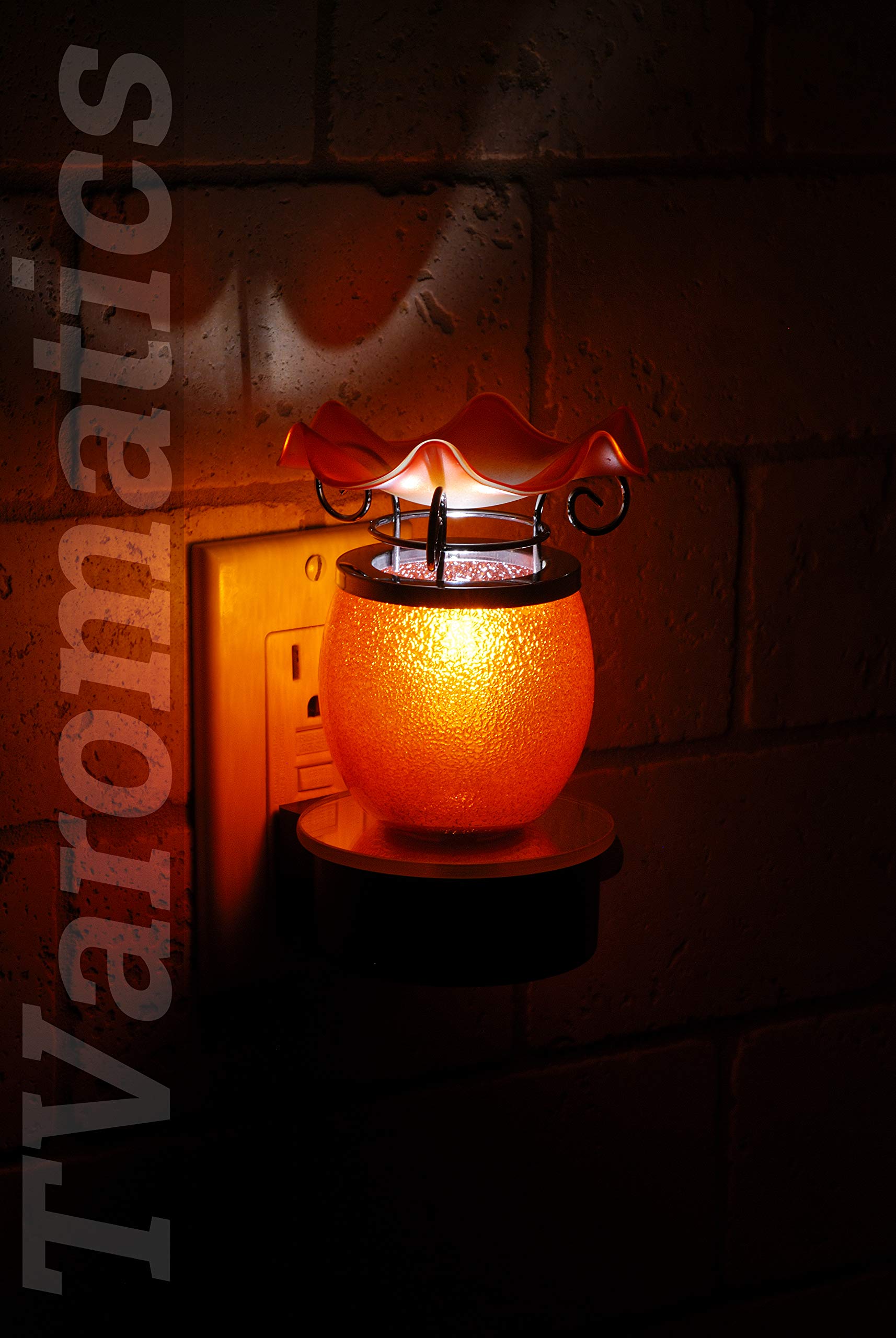 TVaromatics Orange Glass Plug-in Aroma Lamp Oil Warmer - Essential Oil Diffuser for Home, Office & Spa | Relaxing Scented Air Freshener with Soft Glow Night Light