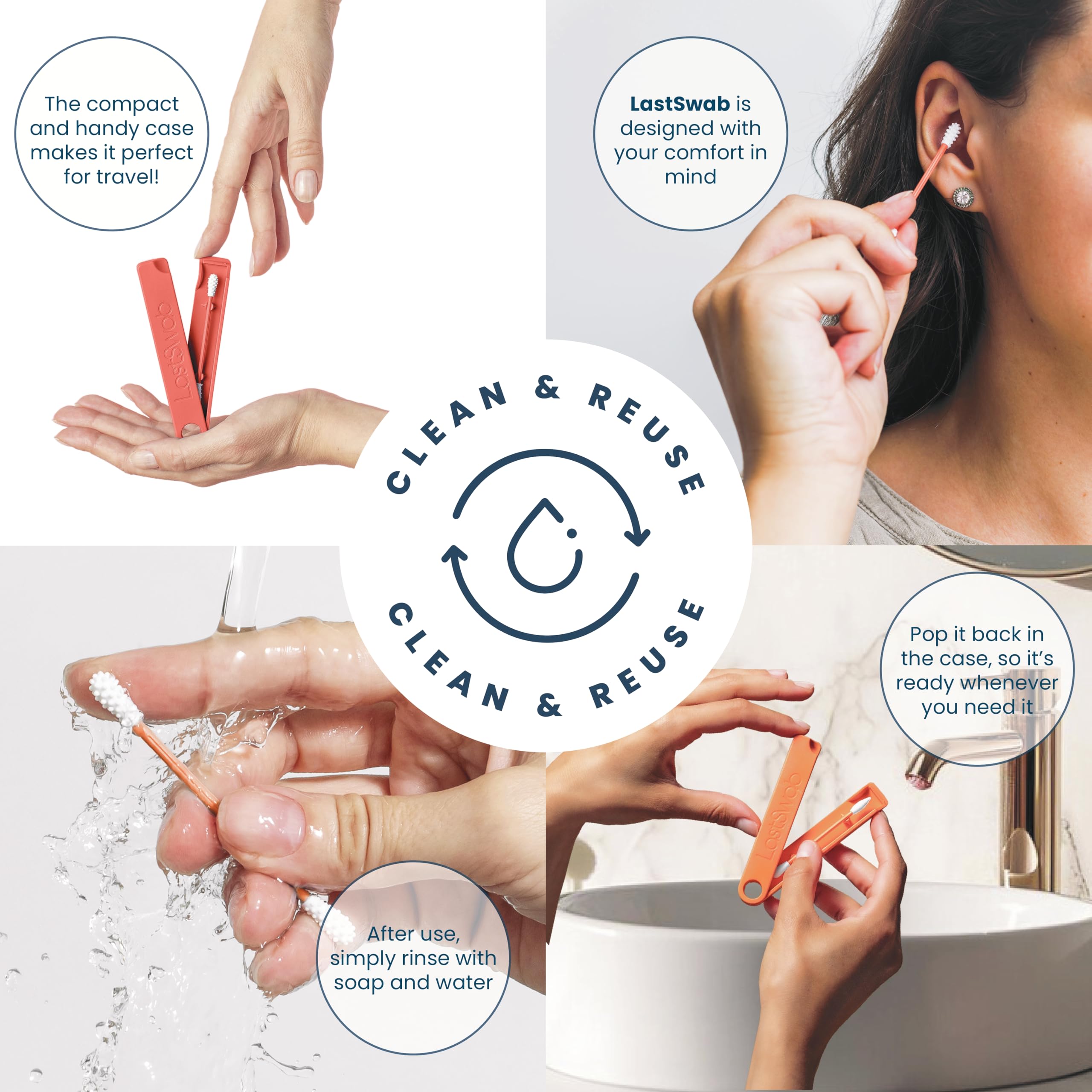 LastSwab® Reusable Cotton Swabs for Ear Cleaning - Eco-Friendly Alternative to Disposable Q-Tips - Washable & Hygienic - Includes Travel Case (Blue) - Perfect for Travel, Home & On-the-Go Hygiene