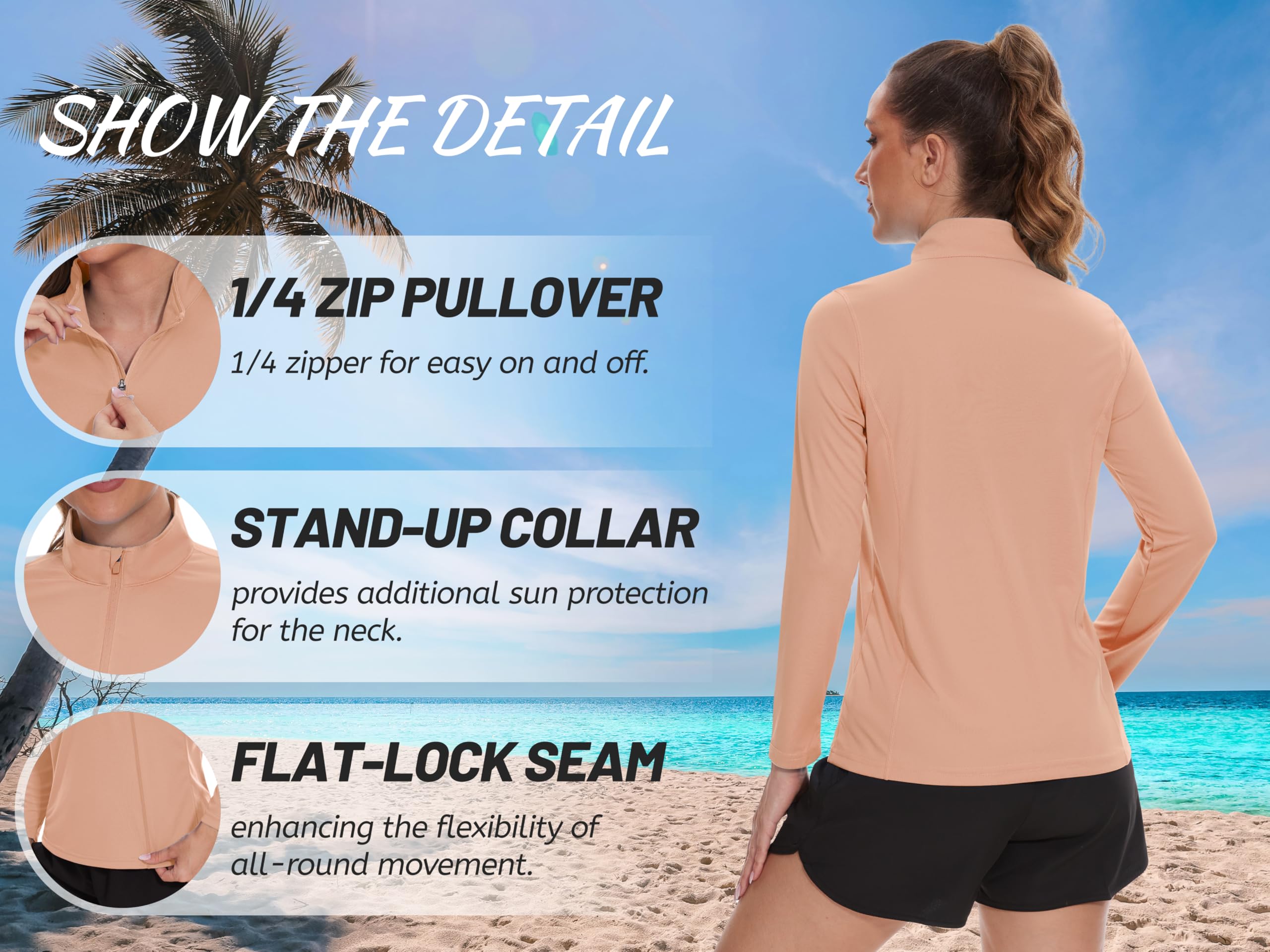 TACVASEN Women's UPF 50+ UV Protection Quarter Zip Pullover - Long Sleeve Golf Shirt & Workout Top for Outdoor Activities, Hiking, and Running