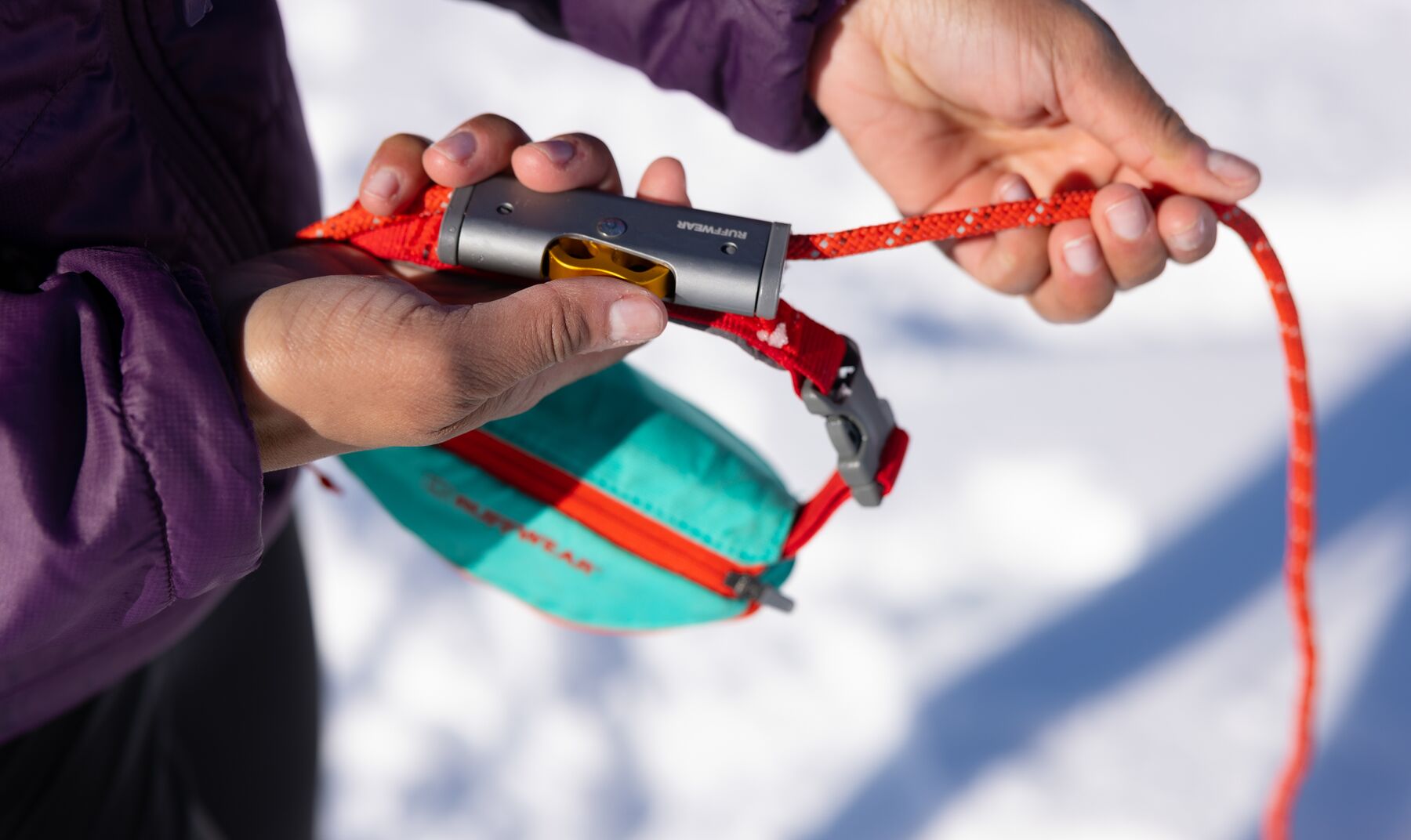 Ruffwear Hitch Hiker Adjustable Long Leash with Locking System - Hands-Free Dog Walking Belt for Hiking, Running & Outdoor Adventures (Aurora Teal/Red)