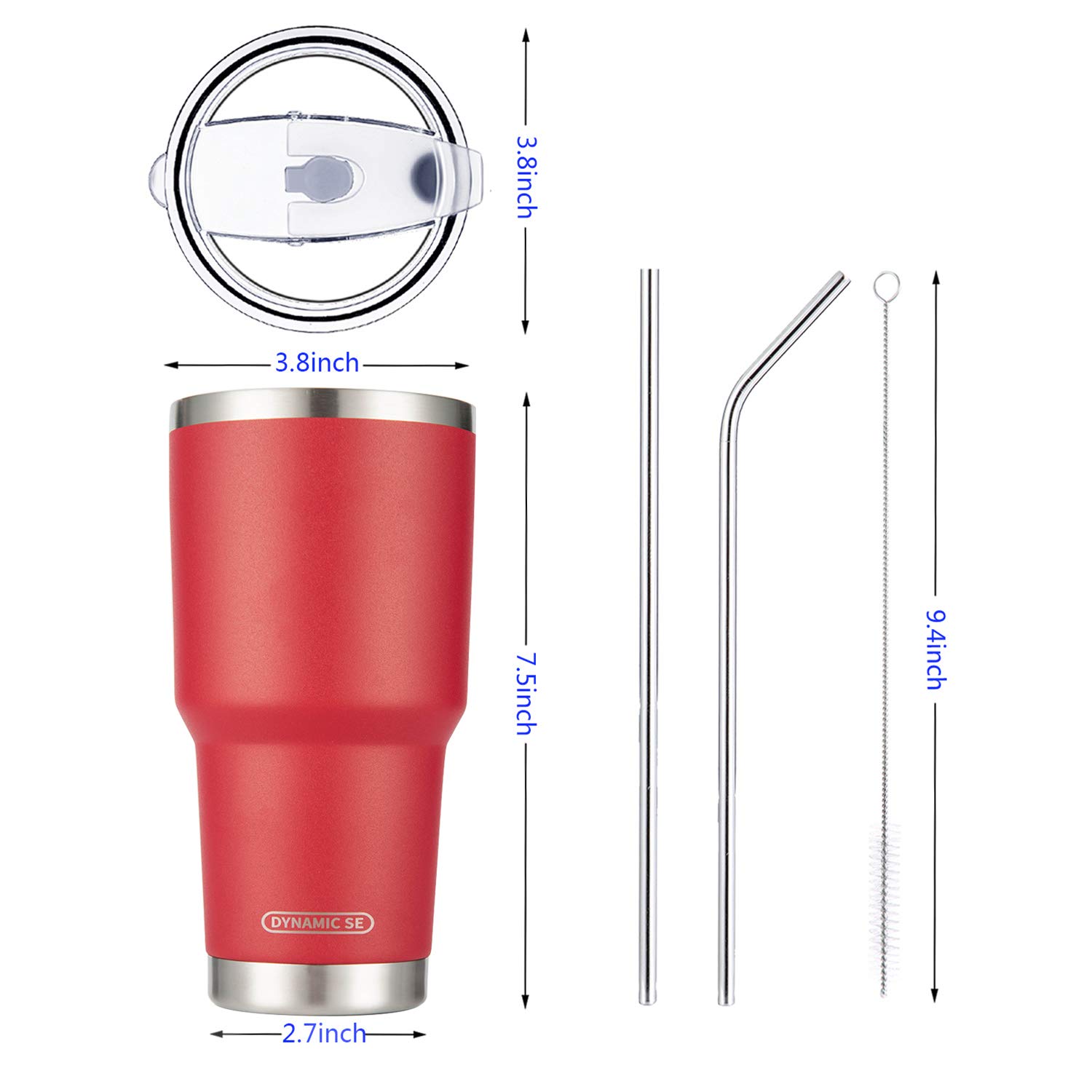 30oz Red Stainless Steel Tumbler - Vacuum Insulated Mug with Straw & Lid for Hot/Cold Drinks - Travel & Office Use