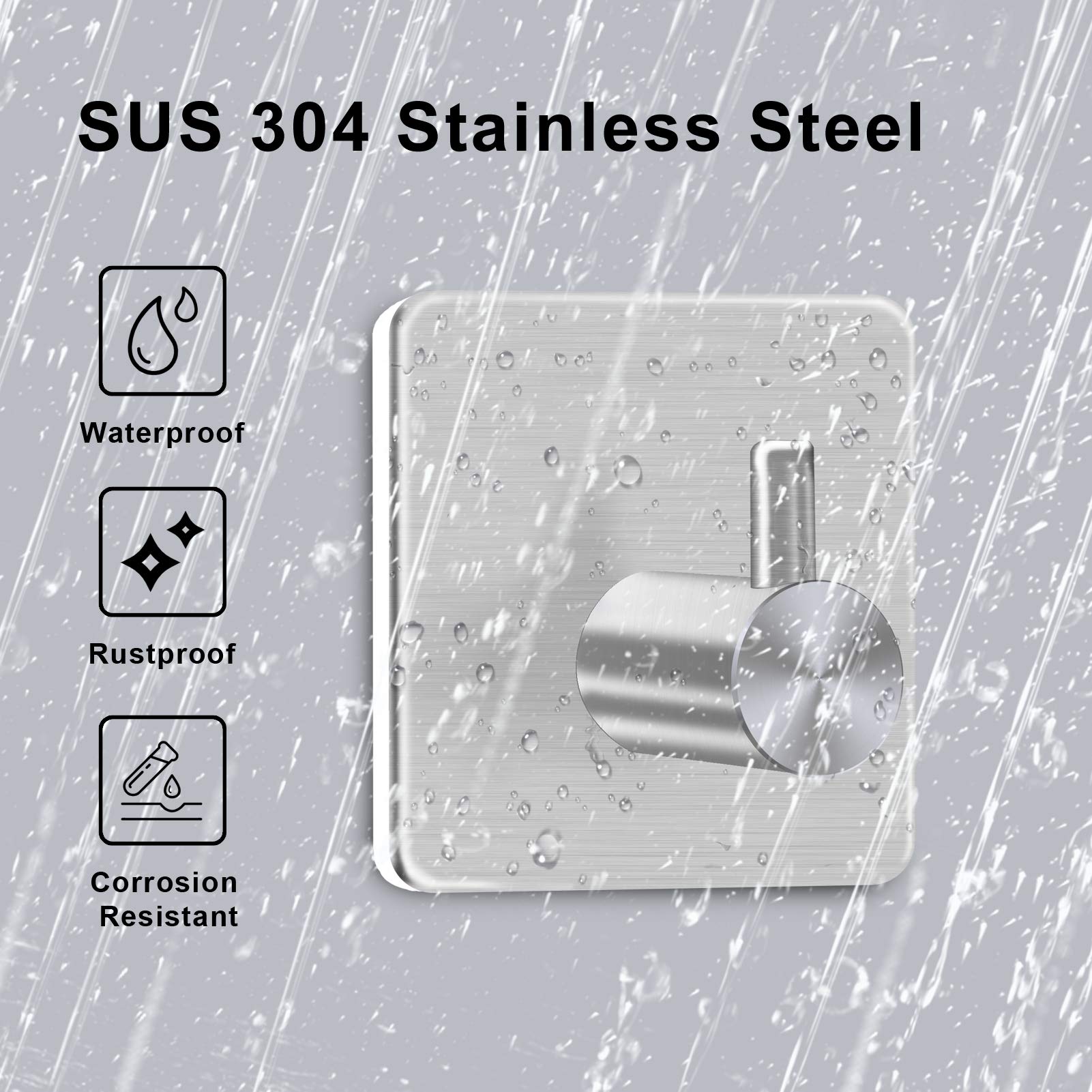 Stainless Steel Heavy Duty Adhesive Hooks - 4 Pack Wall Hooks for Bathroom, Kitchen & Bedroom - Perfect for Hanging Towels, Coats, Hats & More - Strong Hold No Drill Hooks for Doors, Walls & Tiles
