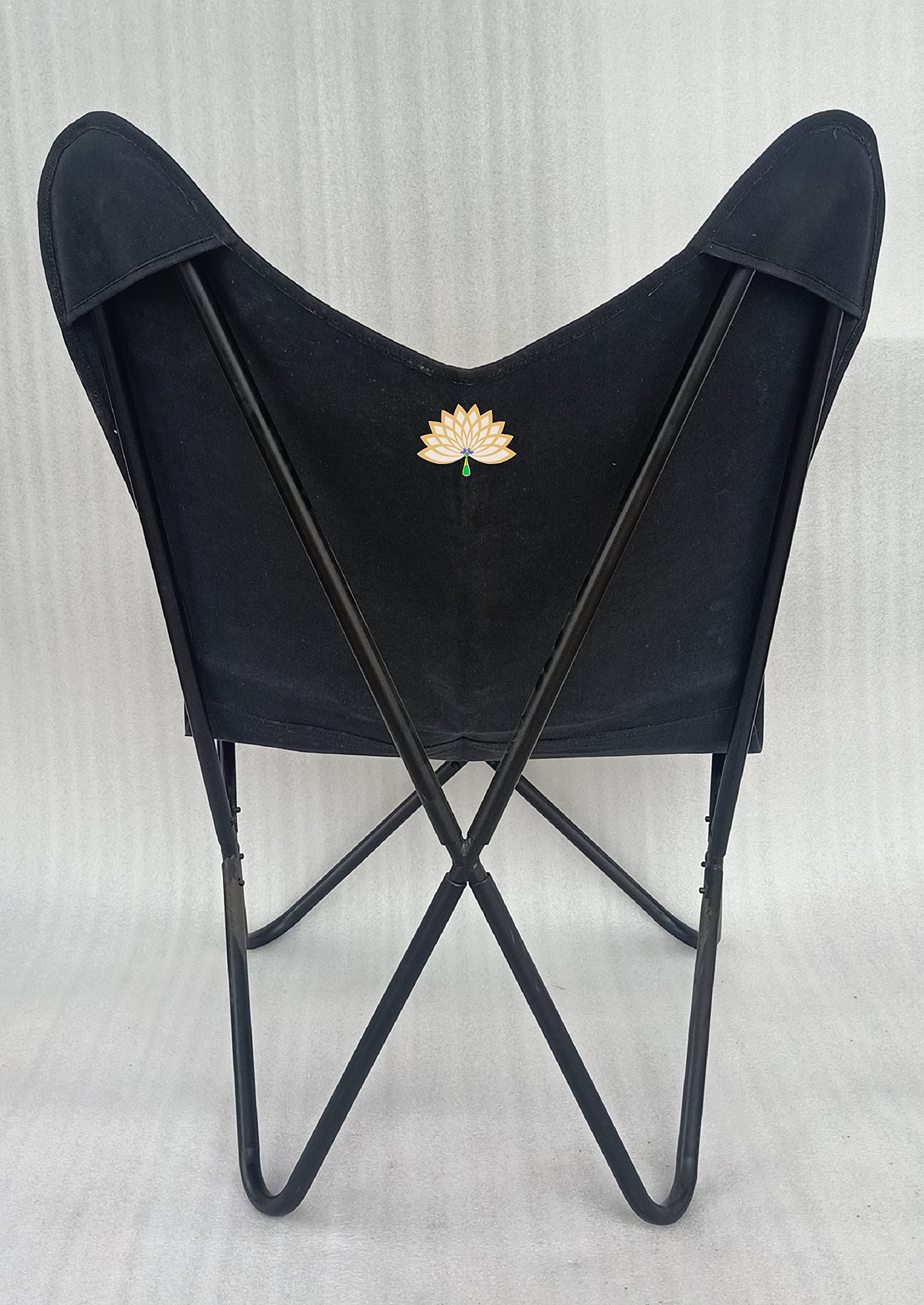 Handmade Canvas Butterfly Chair Cover - Relaxing Lounge Chair for Office, Home & Outdoor - Easy to Assemble Folding Decorative Chair - Perfect for Patio, Bedroom & Dorm Room Gift (Black with Black Frame)