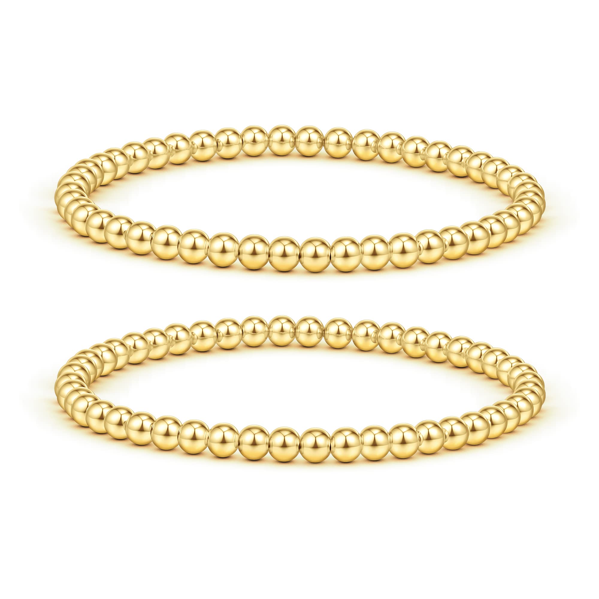 14K Gold Plated Beaded Stackable Bracelets for Women - Handmade Stretch Ball Bead Bracelet Set, Dainty Round Beads Jewelry for Teen Girls - Perfect for Everyday Wear, Gifts & Special Occasions