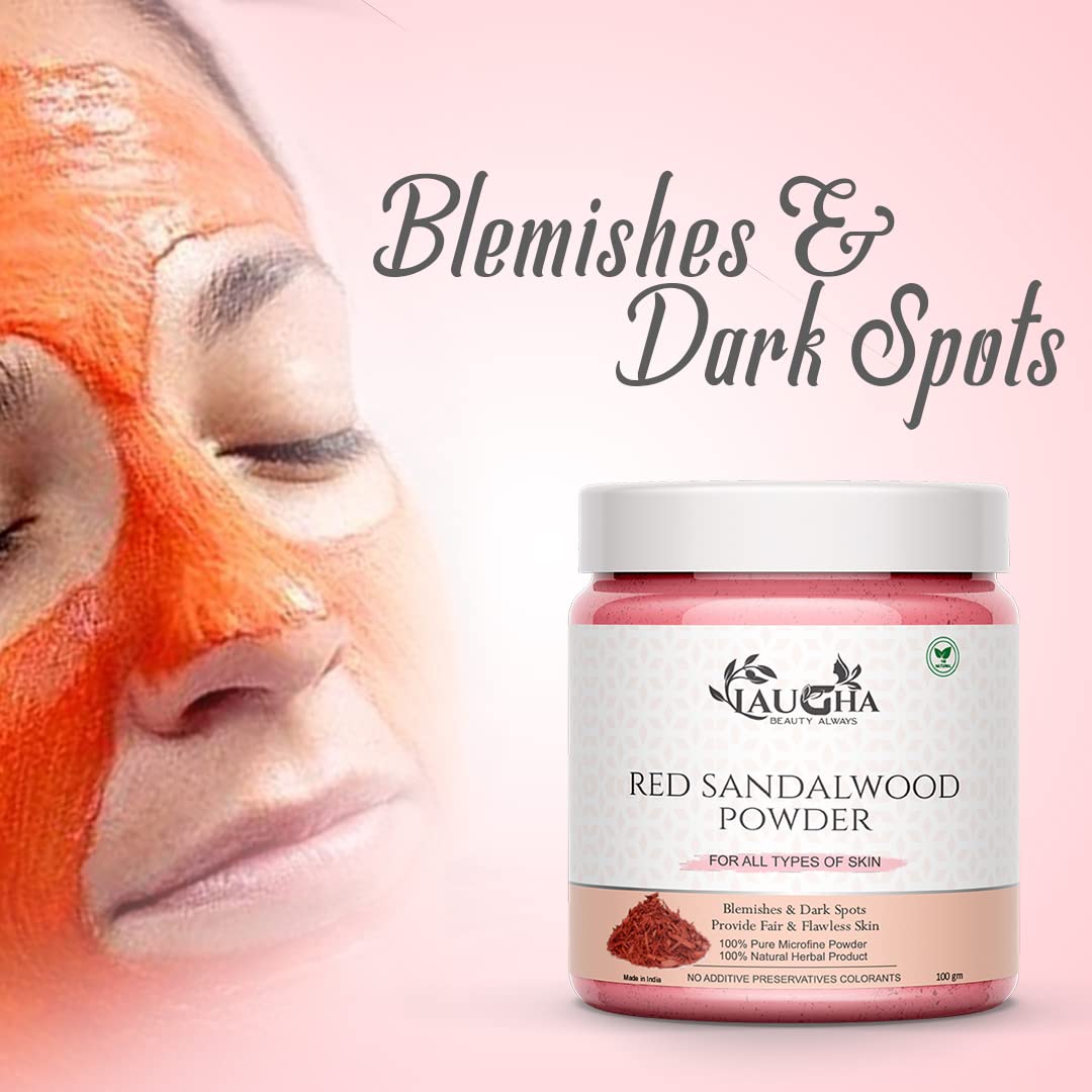 Natural & Organic Red Sandalwood Powder for Skin Brightening & Glow - 100g Face Pack (Pack of 2 Jars, 200g Total) - Perfect for DIY Face Masks & Ayurvedic Skincare Routines