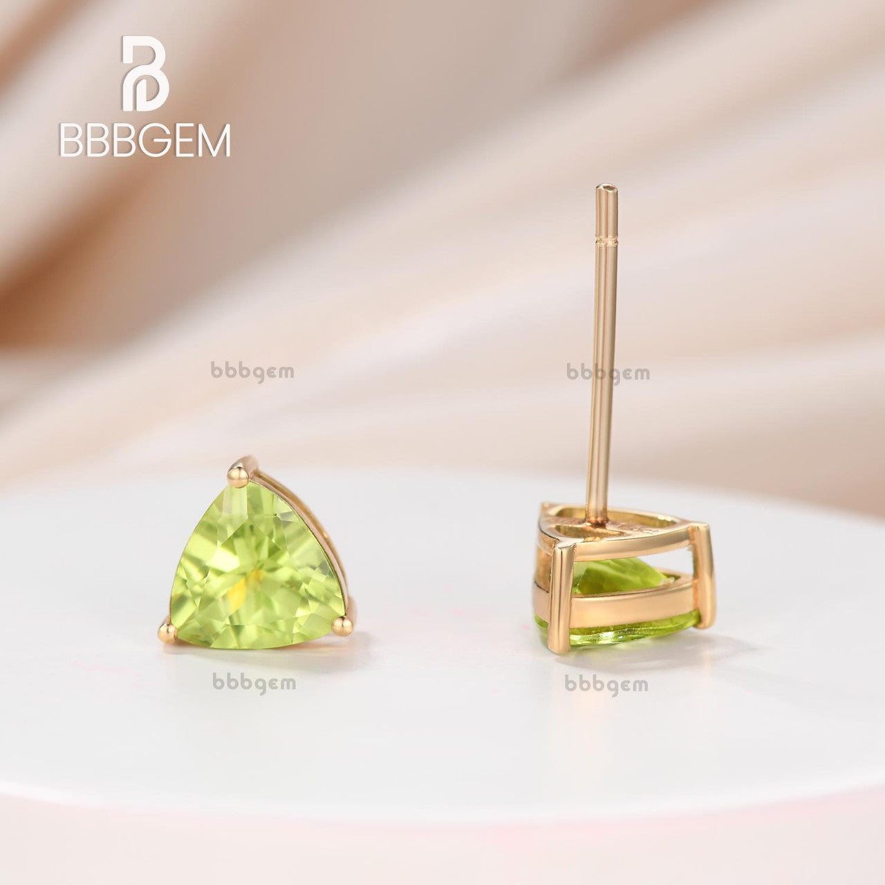 6MM Trillion Cut Peridot Sterling Silver Stud Earrings with Yellow Gold Plating & Secure Rubber Backs | Elegant Solitaire Jewelry for Women | Perfect for Weddings, Parties & Everyday Wear