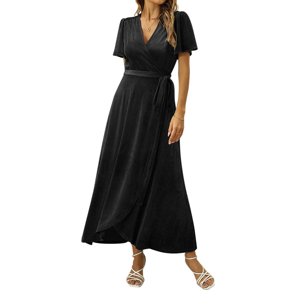 Elegant Women's Long Velvet Wrap Formal Dress with Slit Waist Tie - Perfect for Cocktail Parties, Proms, Weddings & Evening Events