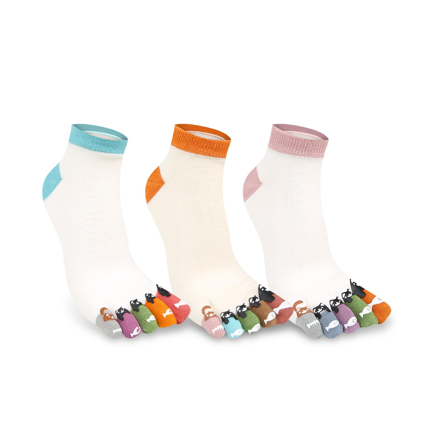 Benefeet Funny Toe Socks for Women - 5 Finger Separated Cotton Athletic Socks for Running, Yoga & Workouts - Cute Christmas Gifts for Girls (Pack of 3)