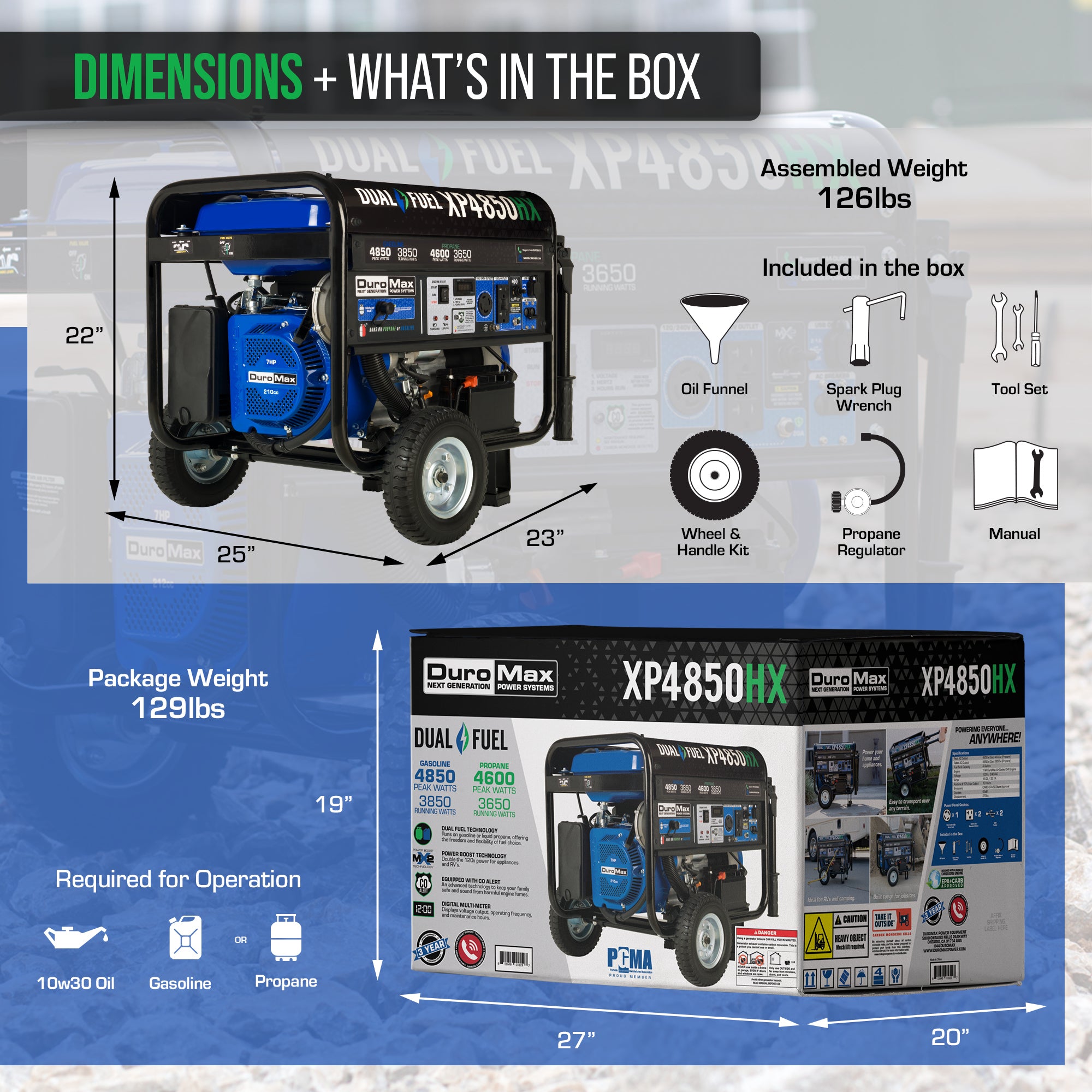 DuroMax XP4850HX 3850W/4850W Dual Fuel Portable Generator with CO Alert & Electric Start - Perfect for Home Backup Power, Camping, and Emergency Use