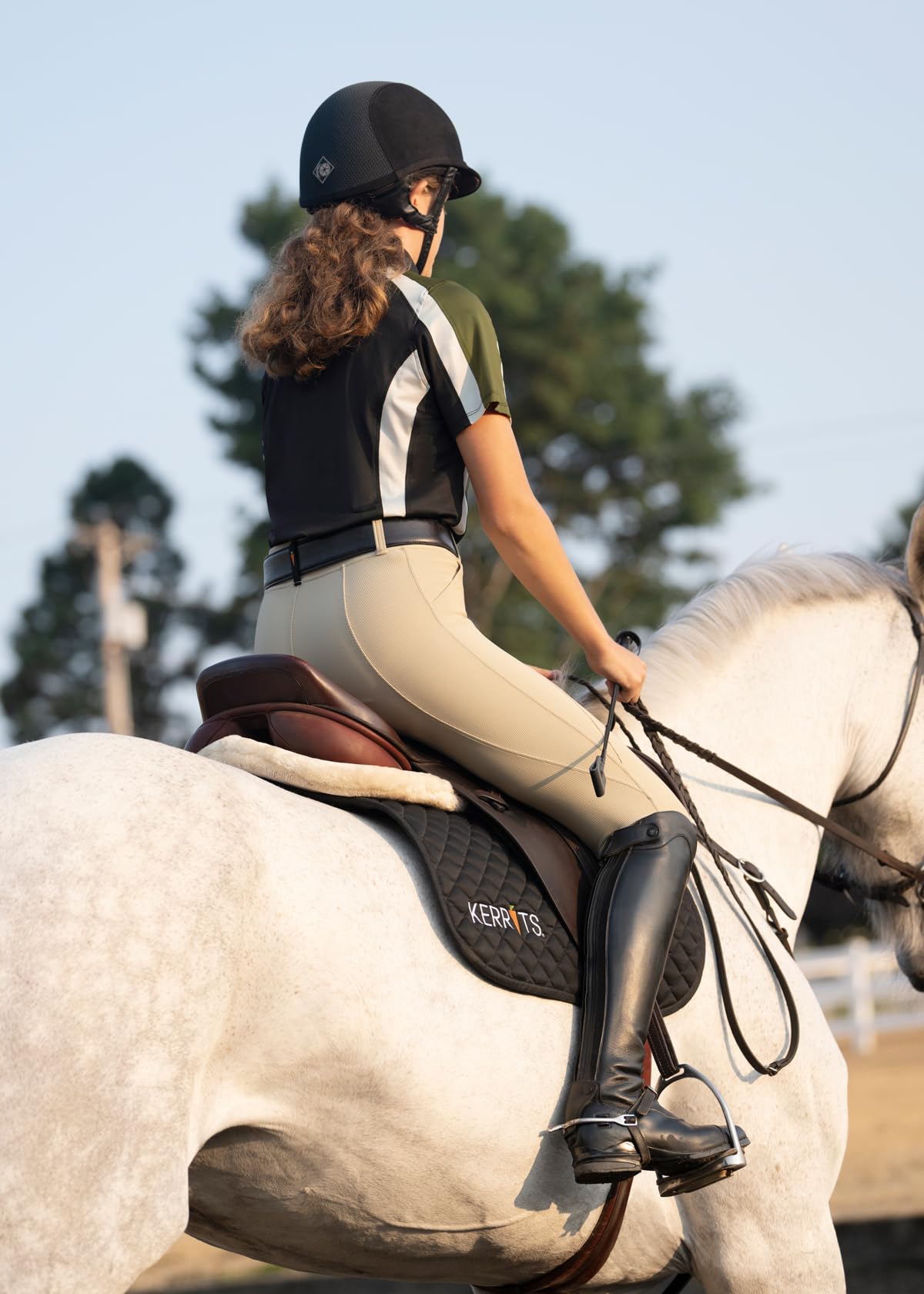 Kerrits Women's Microcord Knee Patch Horse Riding Tights - Light Compression Equestrian Leggings with Pockets for Comfort & Coverage | Perfect for English & Western Riding, Training & Competition