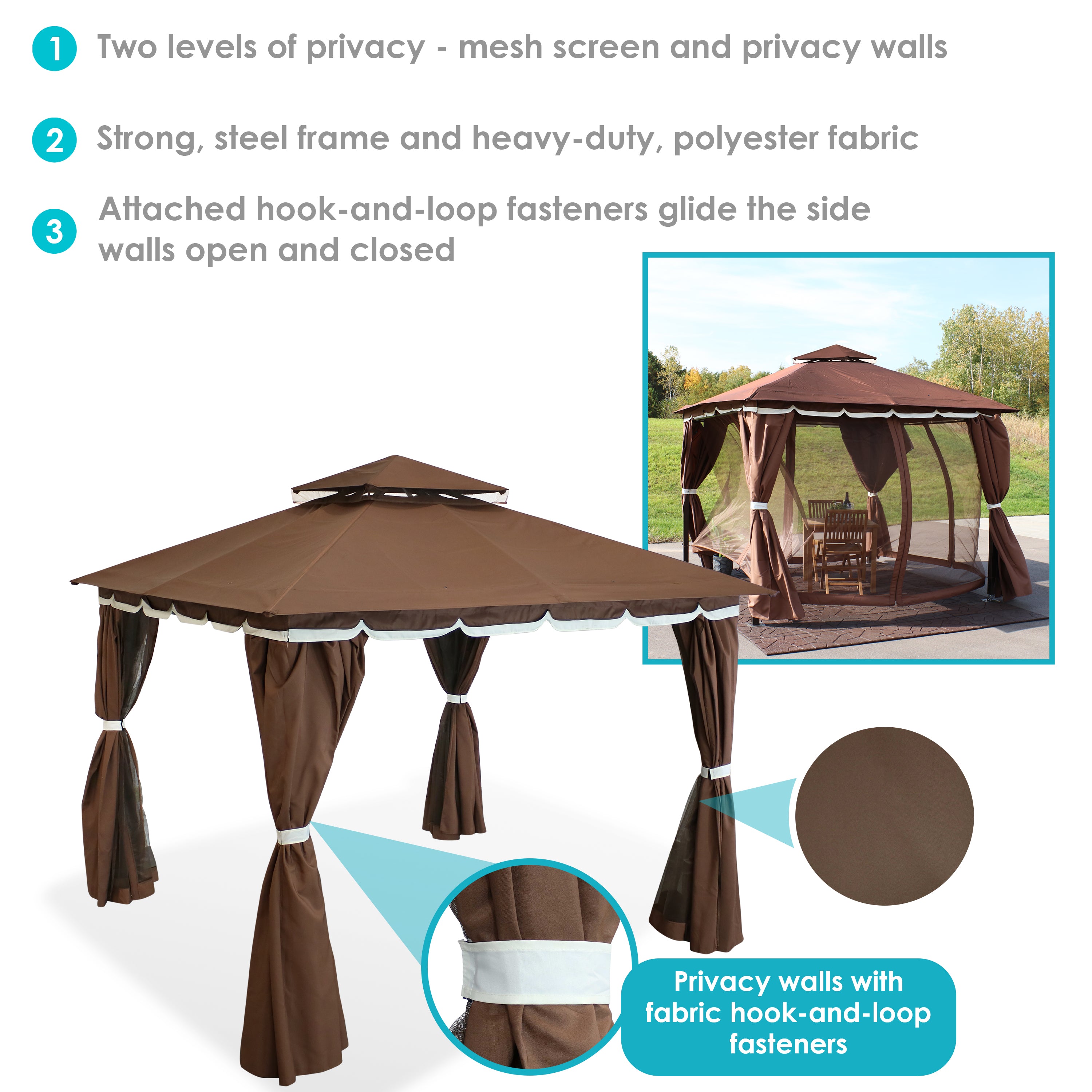 10' x 10' Sunnydaze Outdoor Gazebo with Mesh Screens & Privacy Walls - Perfect for Backyard, Patio, Garden Parties and Outdoor Relaxation