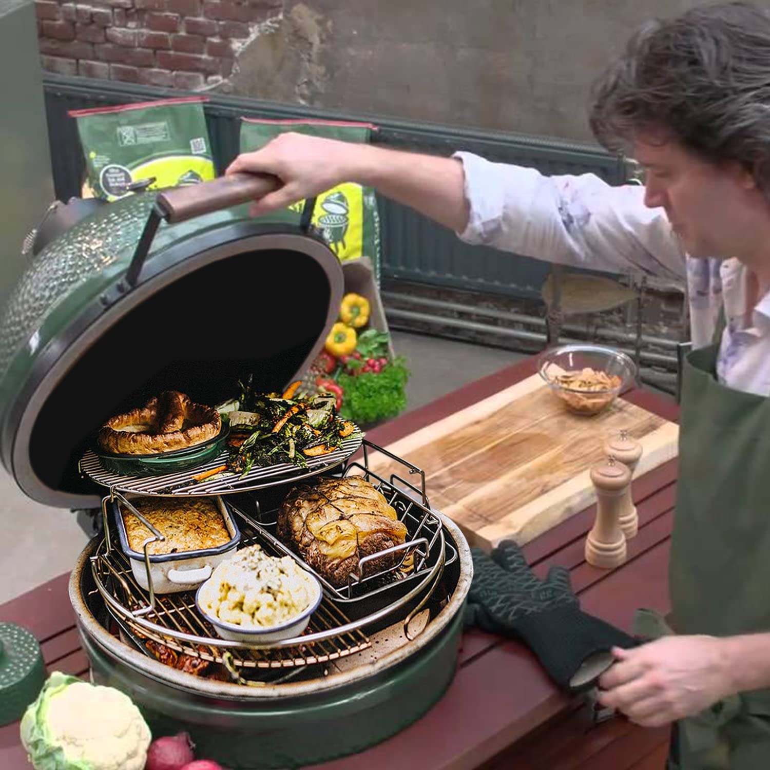 Big Green Egg Large 5-Piece Replacement Kit - 304 Stainless Steel Eggspander Rack, Conveggtor Basket & Removable Cooking System | Perfect for Grilling, Smoking & Outdoor Cooking