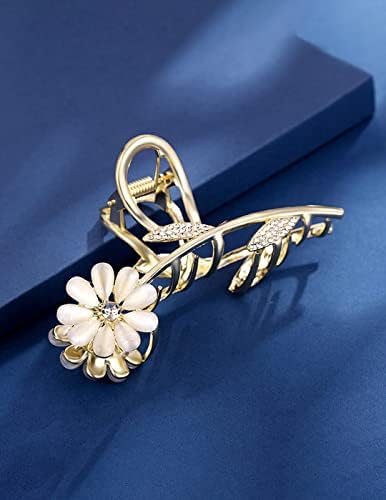 Kairangi Floral Hair Claw Clips for Women & Girls - Large Golden Hair Clutches, Hair Accessories for Women (Perfect Gift for Her, Great for Updos, Ponytails & Everyday Styling)