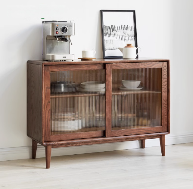 Solid Oak Wood Wall-Mounted Nordic Sideboard with Integrated Storage - Perfect for Living Room, Dining Room, and Entryway Organization