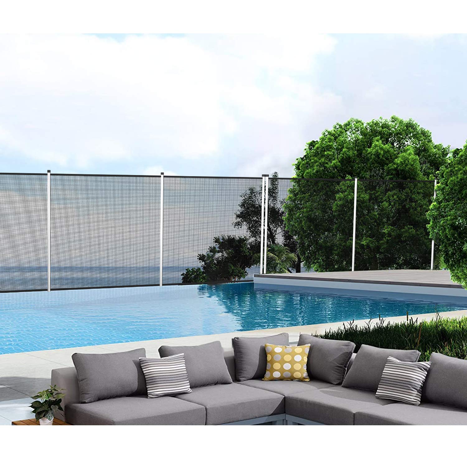 TANG Removable Safety Mesh Pool Fence for Inground Pools - 4'x65' Outdoor Yard Fencing with Stand Poles | Backyard Garden & Pet Barrier for Dogs, Chickens | Perfect for Swimming Pool Safety & Animal Protection