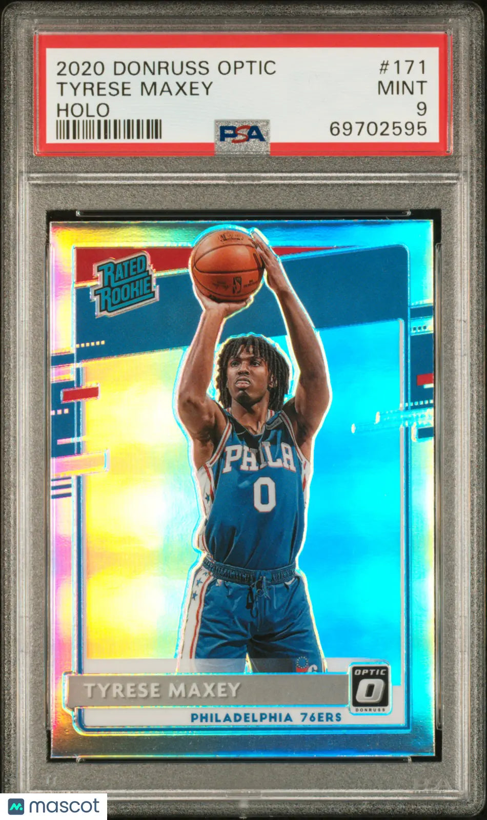 2020 Panini Donruss Optic Tyrese Maxey Rated Rookie Holo PSA 9 Basketball Card - Mint Condition Collectible for Sports Memorabilia & Investment - Perfect for Display, Trading, and Fan Collections