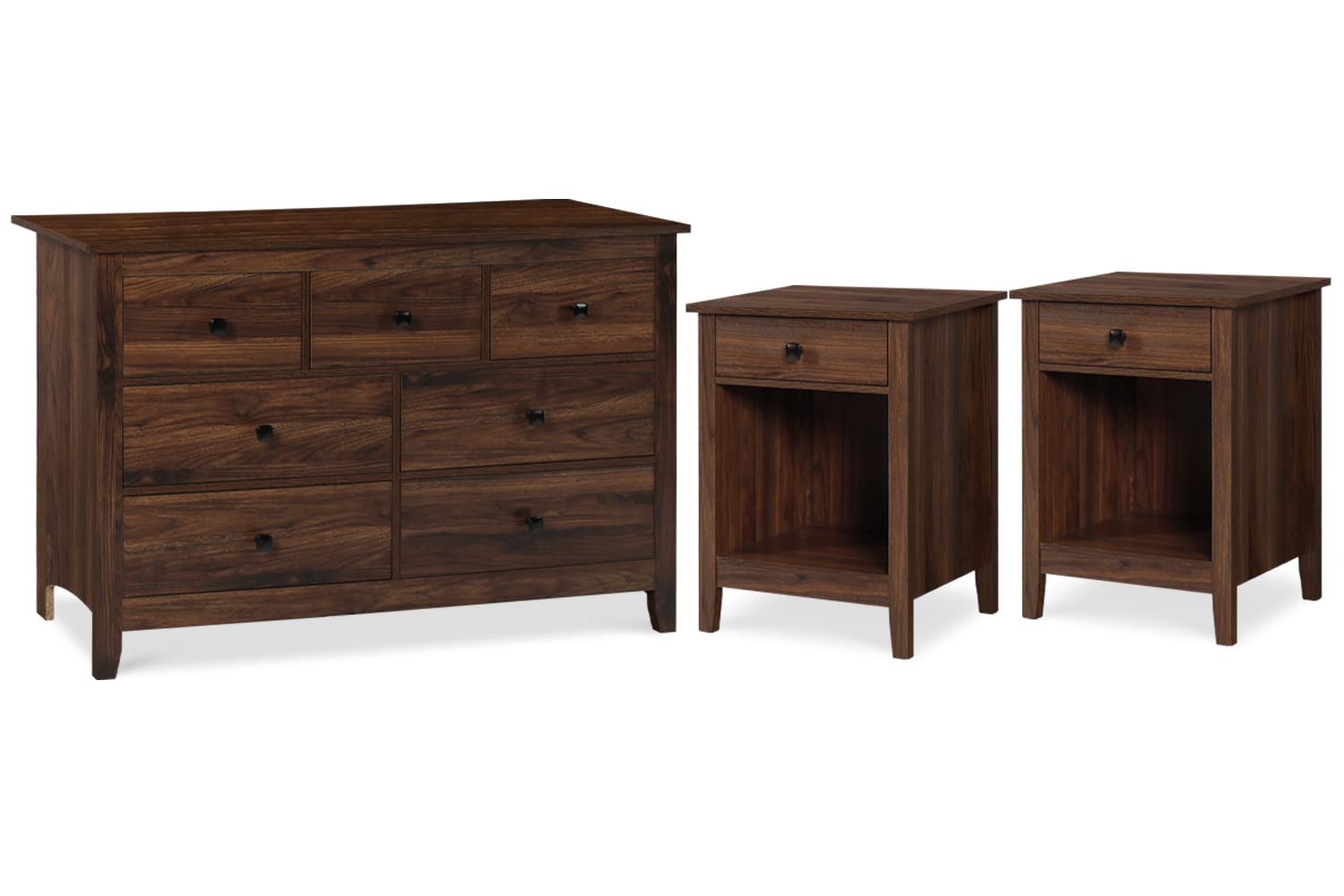 Vikiullf 3-Piece Bedroom Set - 7-Drawer Dresser & 2 Nightstands, Solid Wood Double Dresser in Brown | Perfect for Master Bedroom, Guest Room & Apartment Furniture