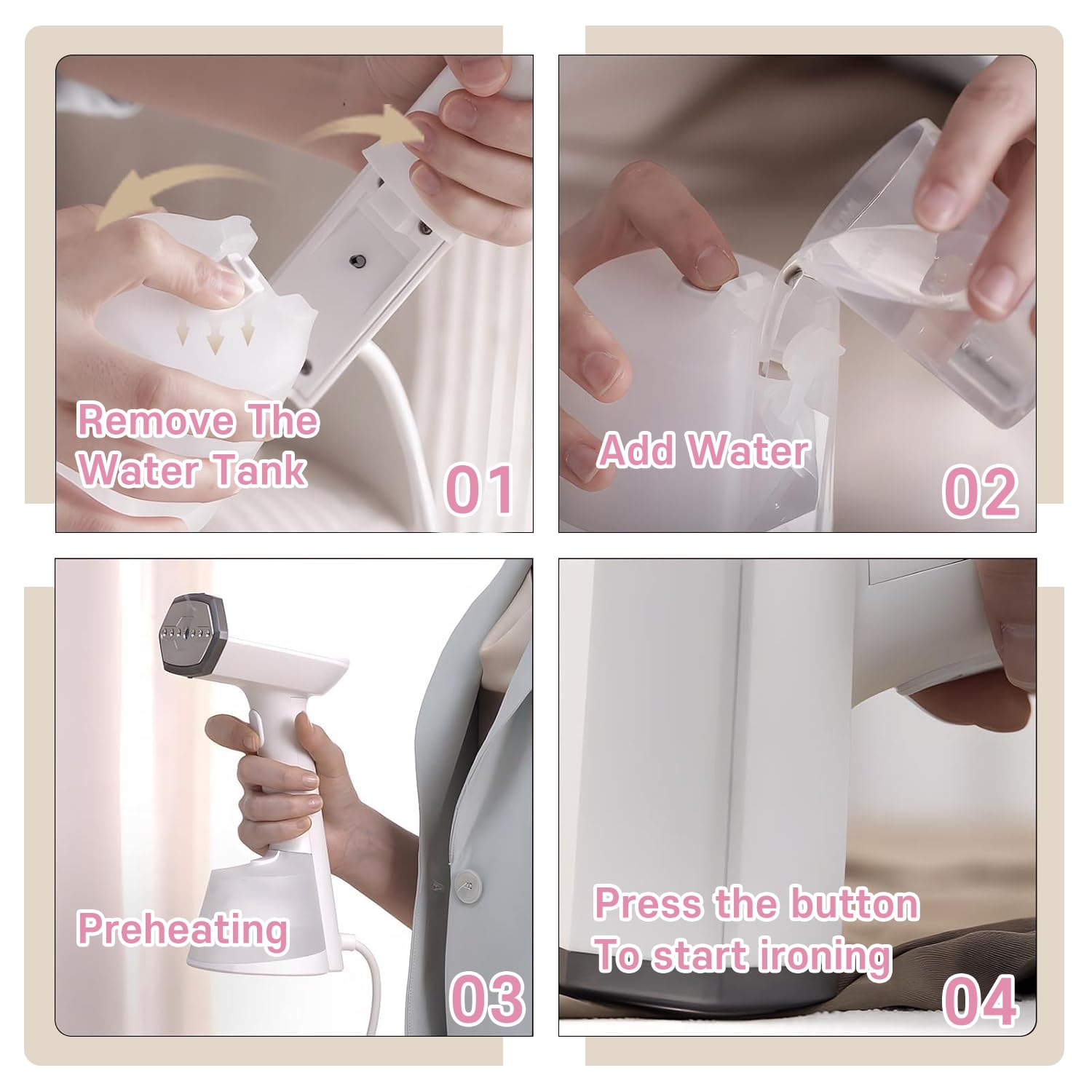 1500W Handheld Clothes Steamer - Portable Mini Garment Steamer with Fast 15-Second Heat Up & No Leak - Perfect for Home, Office & Travel (110/120V) - Quickly Remove Wrinkles from Shirts, Dresses & Suits for Professional Look