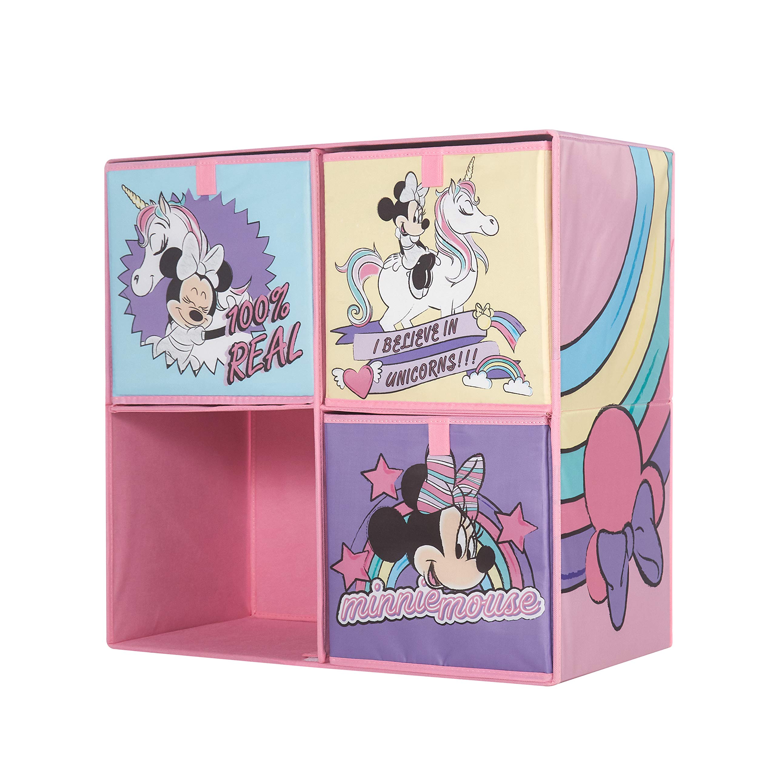Disney Minnie Mouse Collapsible Storage Organizer with 3 Soft Fabric Bins - Kids Room Toy Storage, Closet Organization & Playroom Decor