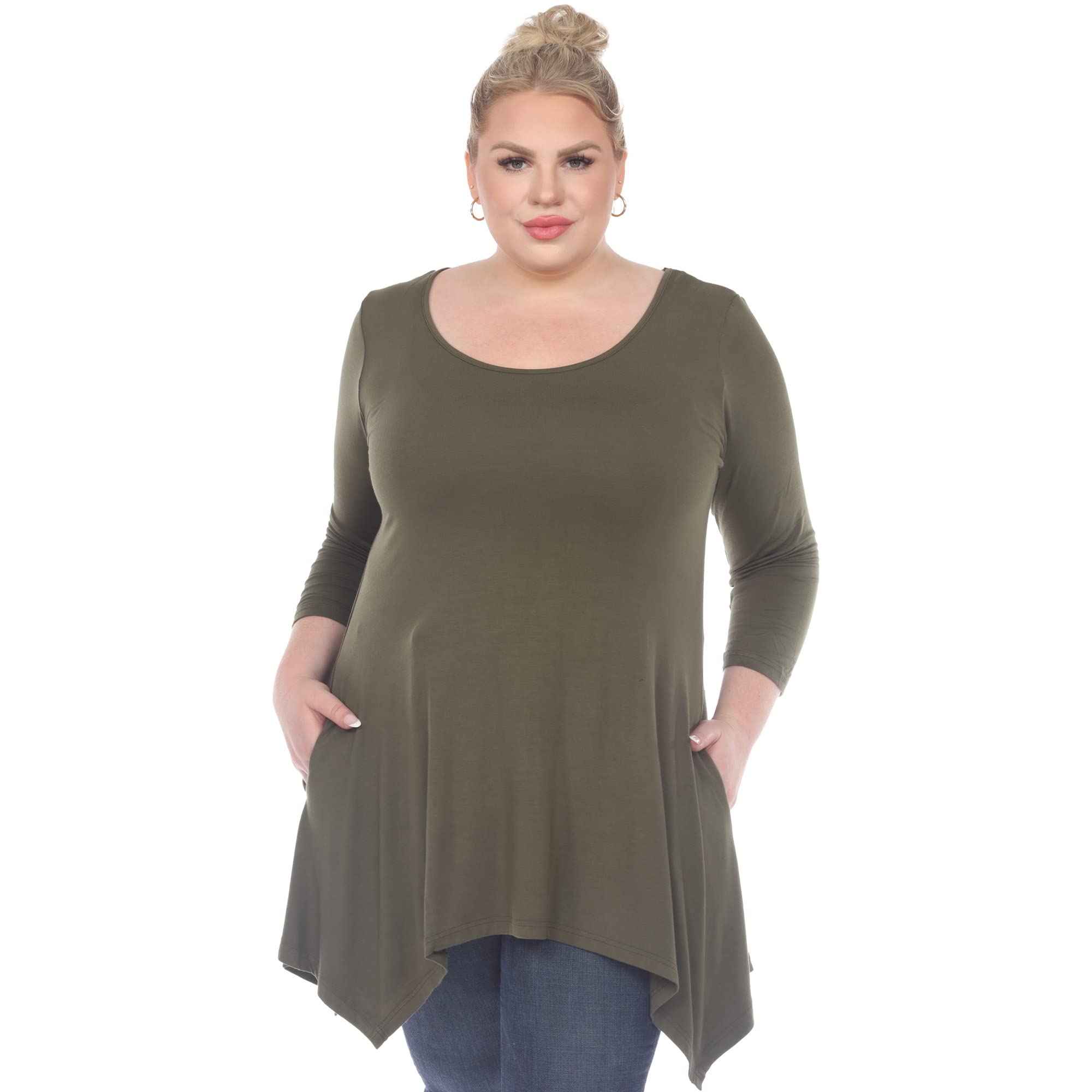 White Mark Women's Makayla Tunic Top with Shark Bite Hemline & Pockets - Stylish Casual Blouse for Work, Date Night & Everyday Wear