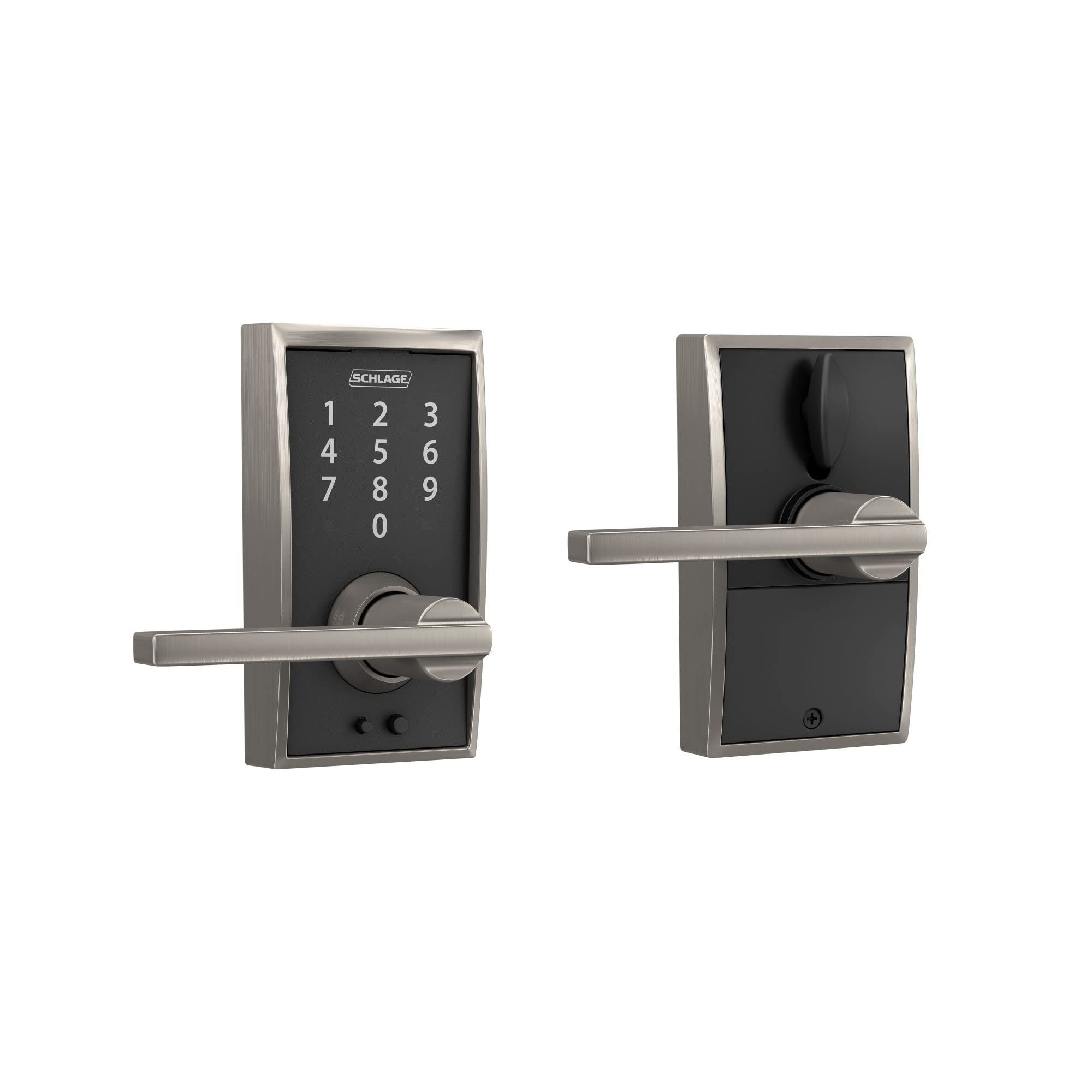 Schlage FE695 CEN 619 LAT Touch Century Electronic Keyless Entry Deadbolt Lock with Latitude Lever in Satin Nickel - Secure Smart Home & Office Door Lock for Keyless Convenience