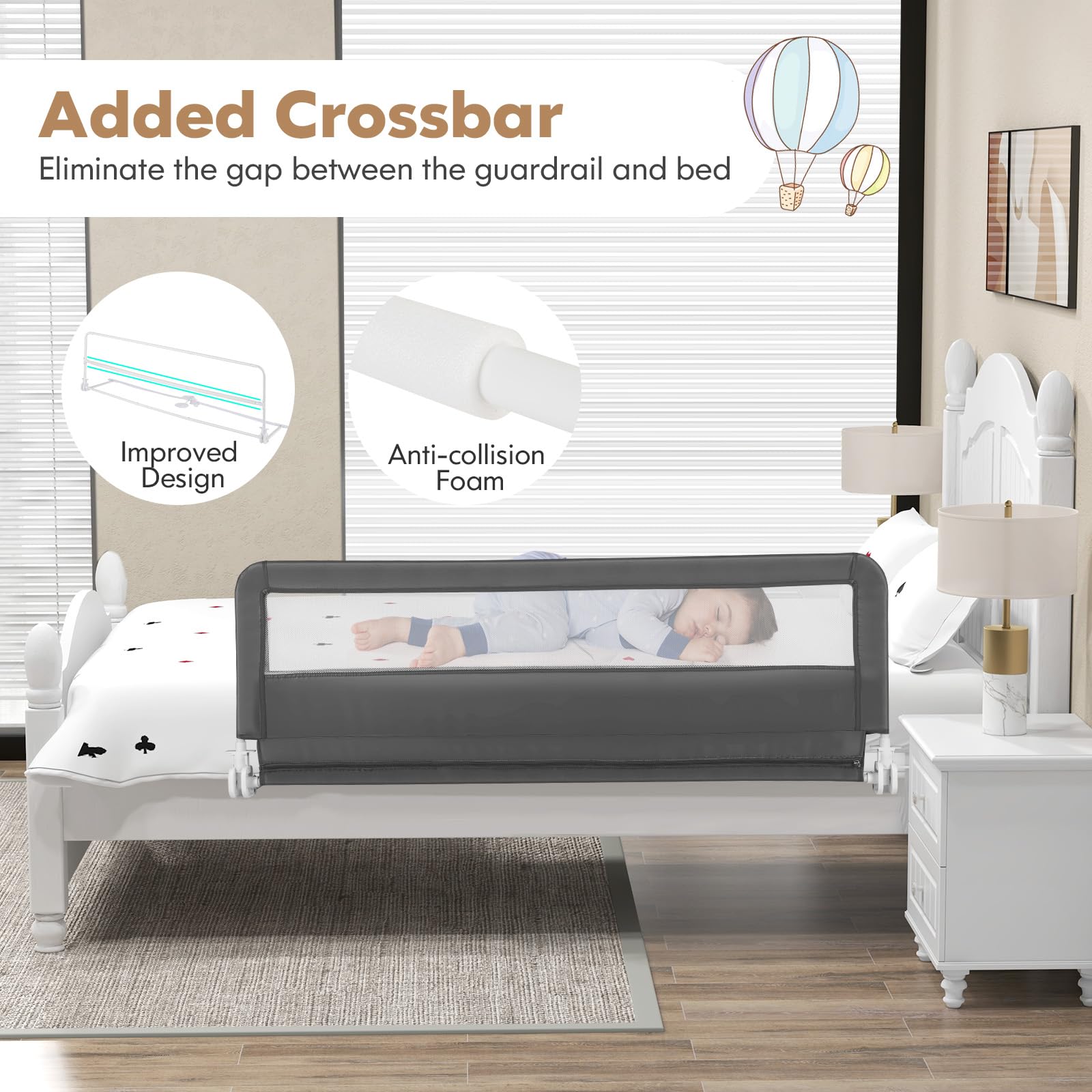 Costzon Extra Long Swing Down Bed Rail for Toddlers - 2 Pack Safety Bed Guards with Straps, Fits Convertible Crib, Twin, Full, Queen & King Size Beds - Foldable Baby Bed Rail (59 Inch, Gray) - Perfect for Toddler Safety & Transition from Crib to Big Kid Bed