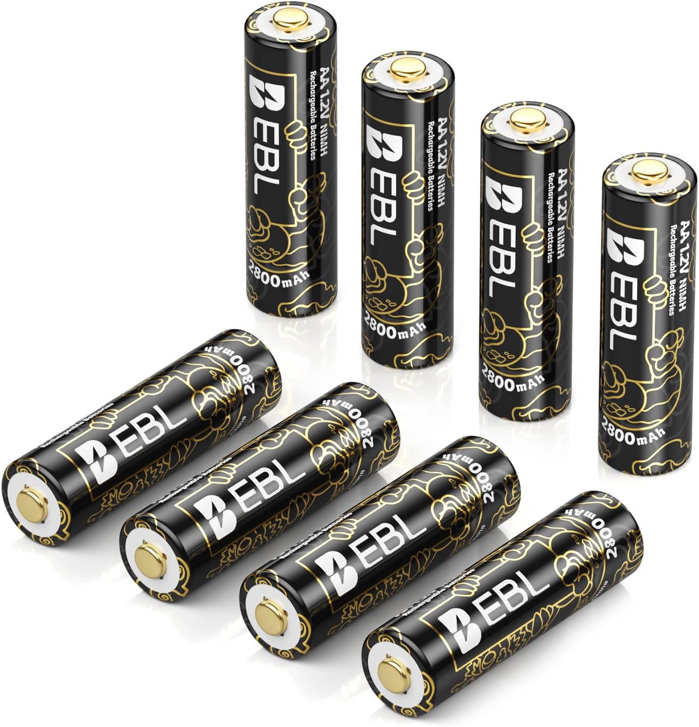 EBL 2800mAh Rechargeable AA Batteries 8-Pack - High Capacity NiMH Battery for Digital Cameras, Flashlights, Toys (Dragon Series) - Perfect for Home, Office & Emergency Power Backup