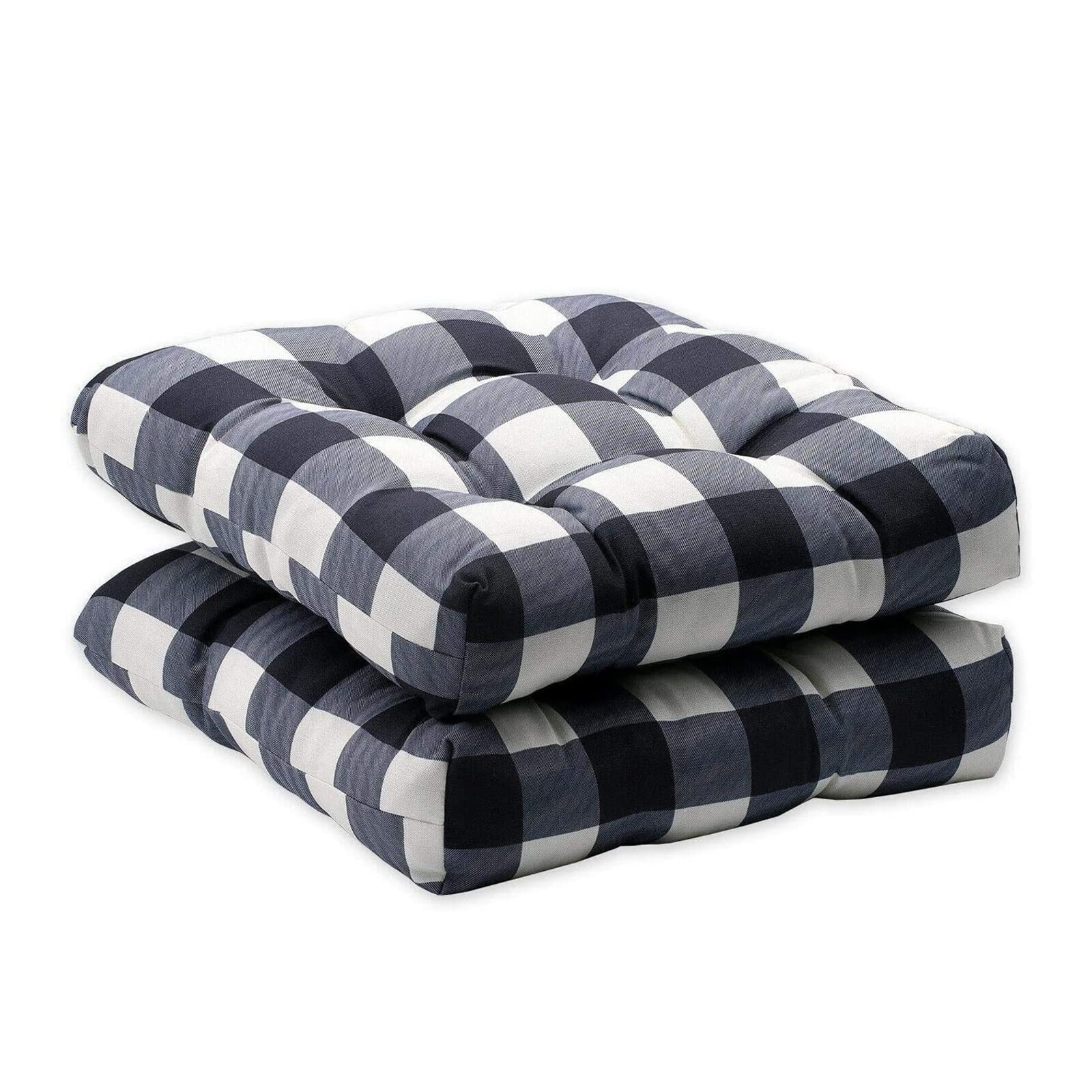 2-Pack Black and White Buffalo Check Chair Pads with Ties - Comfortable Kitchen & Dining Chair Cushions for Indoor and Outdoor Use - Perfect for Patio, Deck, and Breakfast Nook Seating