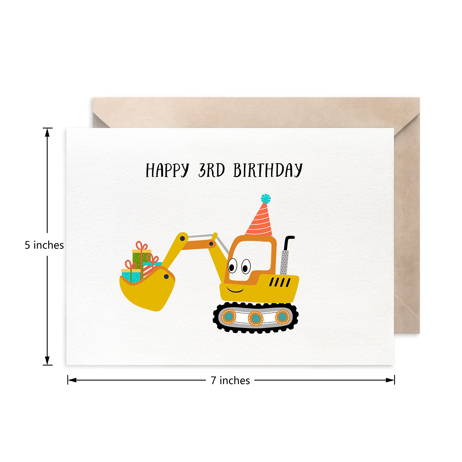 Construction Themed 3rd Birthday Card for Boys - Digger Birthday Card for Son, Grandson, Nephew & Friend | Perfect for Construction Party Invitations & Kids Birthday Celebrations