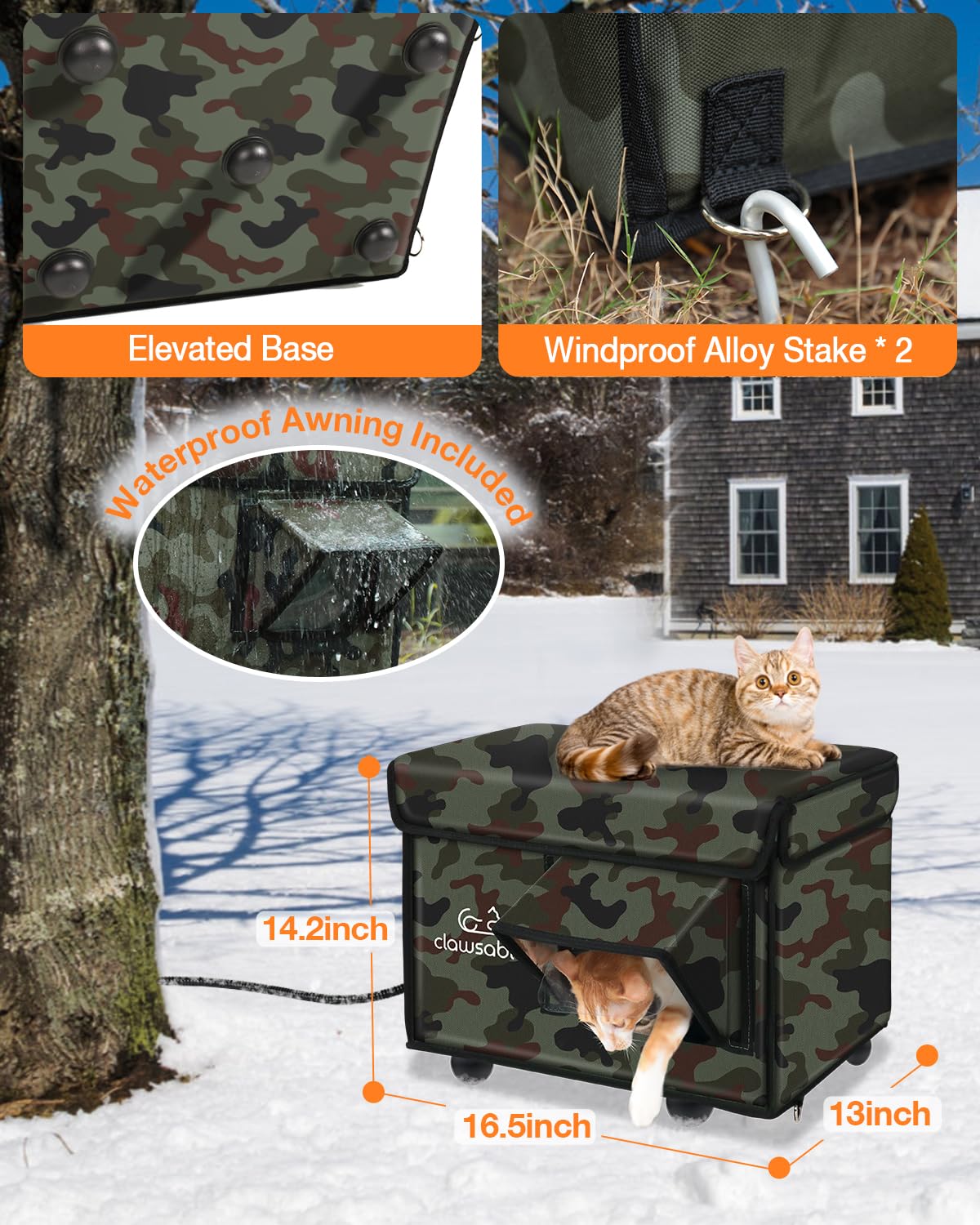 Clawsable Indestructible Heated Cat House for Outdoor Cats - 100% Weatherproof Winter Shelter with Safe Escape Door & Insulated Heater for Feral, Barn & Stray Cats | Perfect for Cold Weather, Backyard & Farm Use