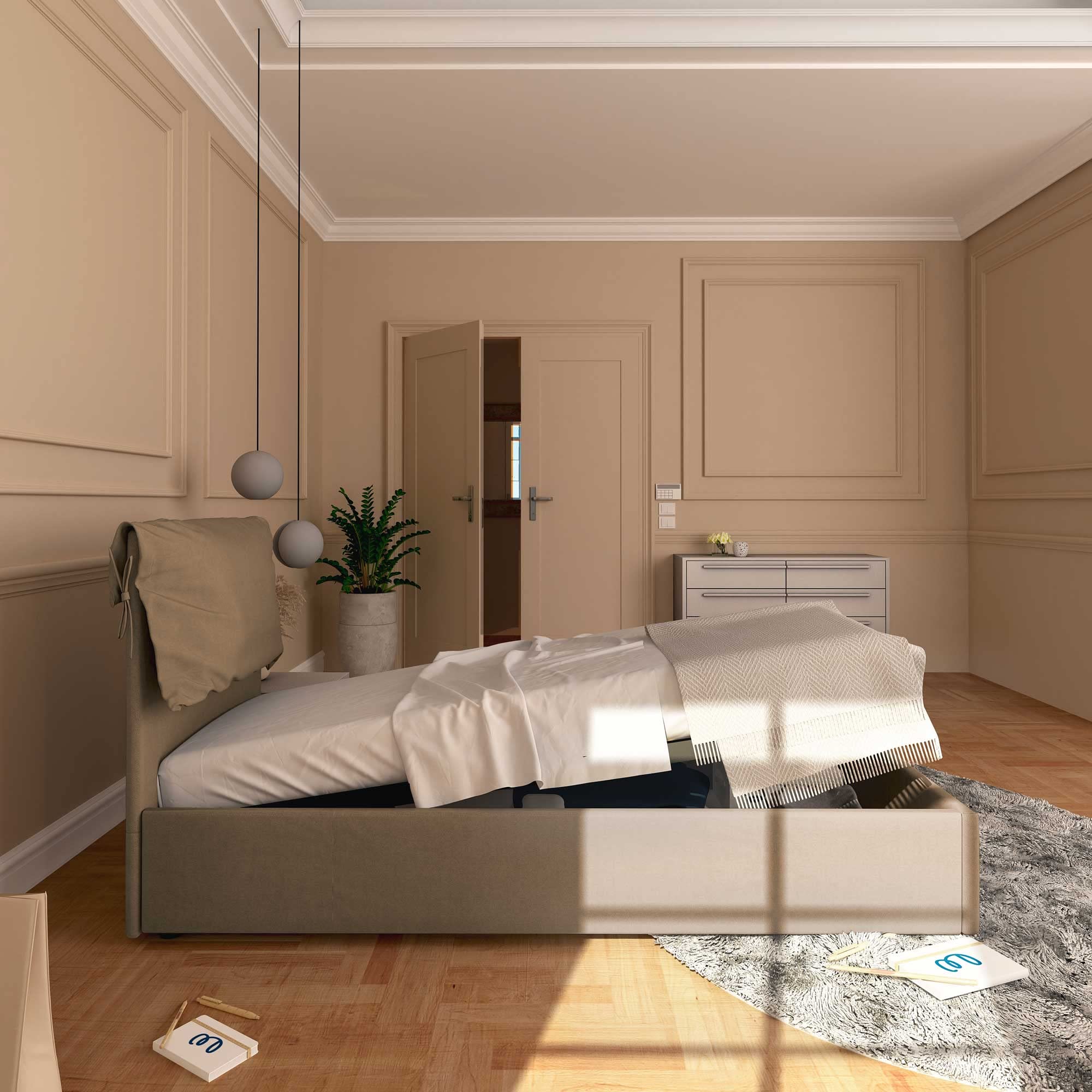 Baldiflex Single Bed Frame with Storage - Licia Soft Synthetic Leather Upholstery, Slatted Base for 90x200cm Mattress, Padded Headboard in Mole Gray - Perfect for Small Bedrooms, Guest Rooms & Studio Apartments