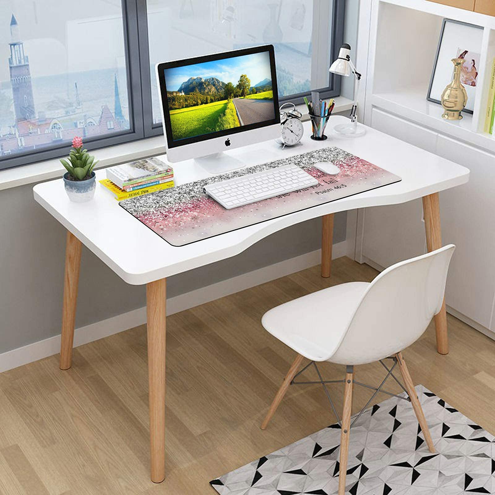 XXL Gaming Mouse Pad 31.5x11.8 Inch - Extra Large Full Desk Mouse Mat with Stitched Edges | Non-Slip Base | Cute Pink Flash Bible Design | Perfect for Gaming, Office & Home Computer Setup