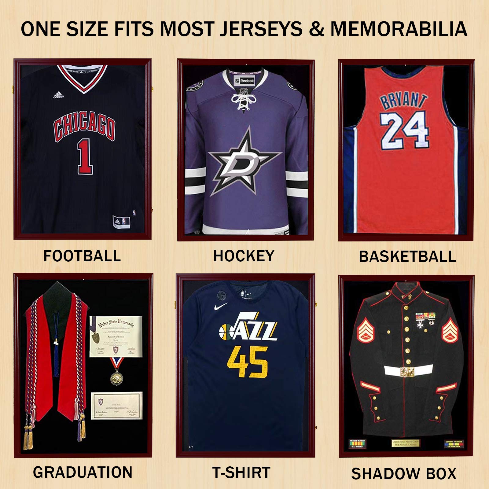 Amebee Extra Large Lockable Jersey Display Frame - UV Protected Shadow Box with Hanger for Baseball, Basketball, Football, Hockey Jerseys & Memorabilia (Black) - Perfect for Sports Fan Cave, Man Cave, and Trophy Room Decor