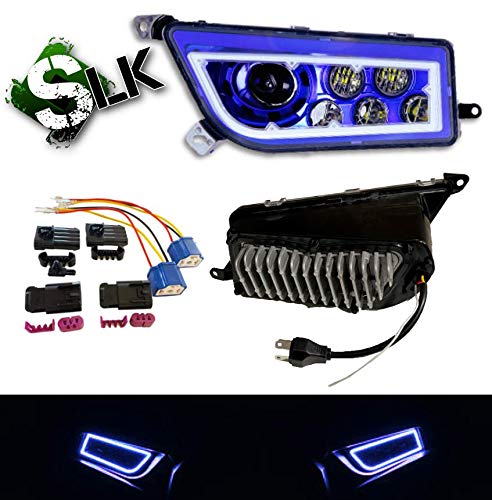 SLK-Lights Blue LED Headlight Kit for Polaris RZR 900/1000 XP Turbo & General (2015-2021) - Durable Off-Road Lighting with Blue Halo Ring - Perfect for Night Trail Riding & Off-Road Adventures