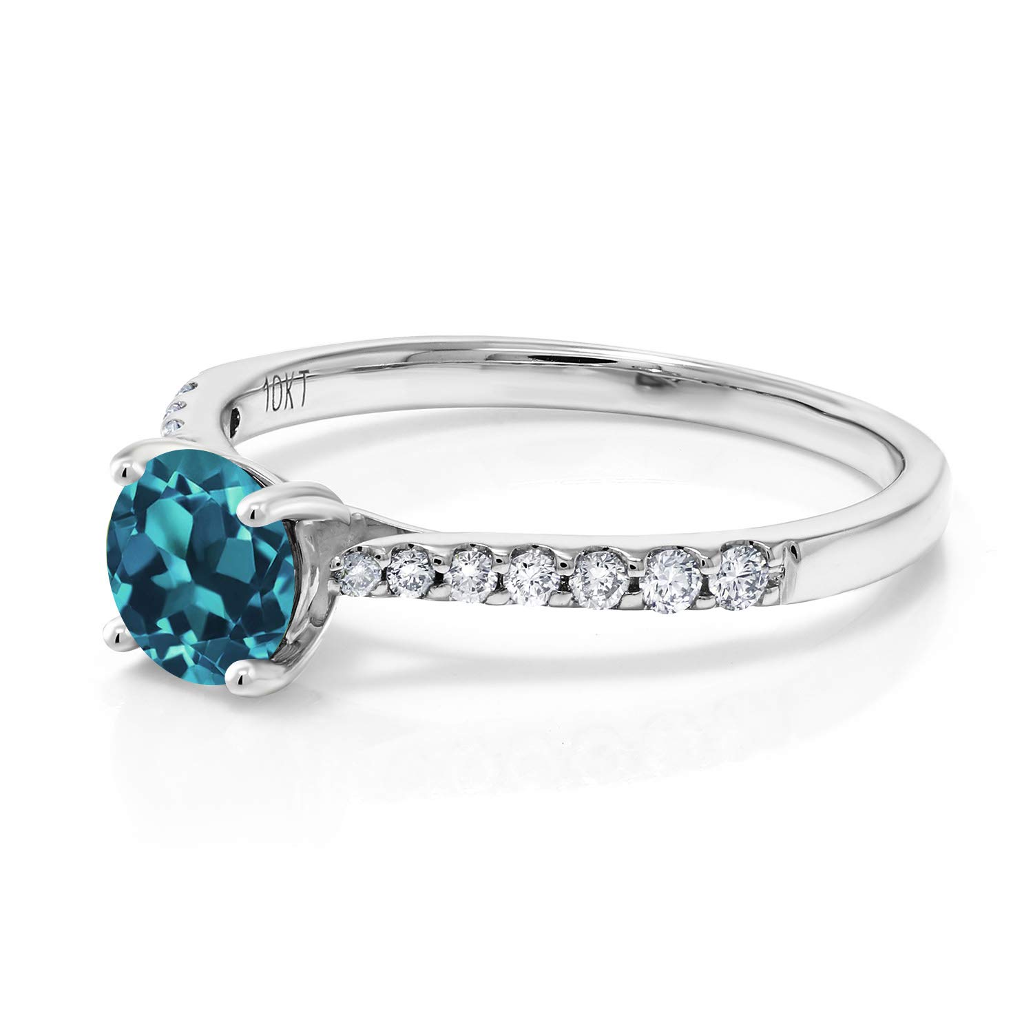 0.87 Ct Round London Blue Topaz & Lab-Grown Diamond Ring in 10K White Gold | Elegant Gemstone Jewelry for Engagement, Anniversary & Special Occasions