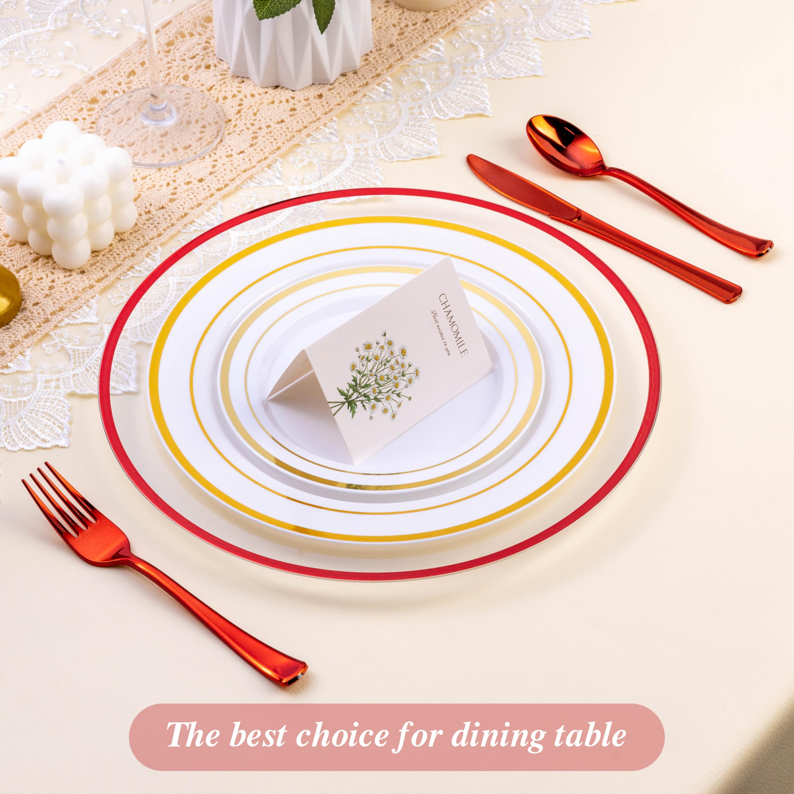 12 Inch Disposable Plastic Charger Plates - 15 Pack Clear Dinner Plates with Elegant Red Rim - Perfect for Weddings, Parties, Banquets & Formal Dining Events - Elegant Table Decor for Special Occasions