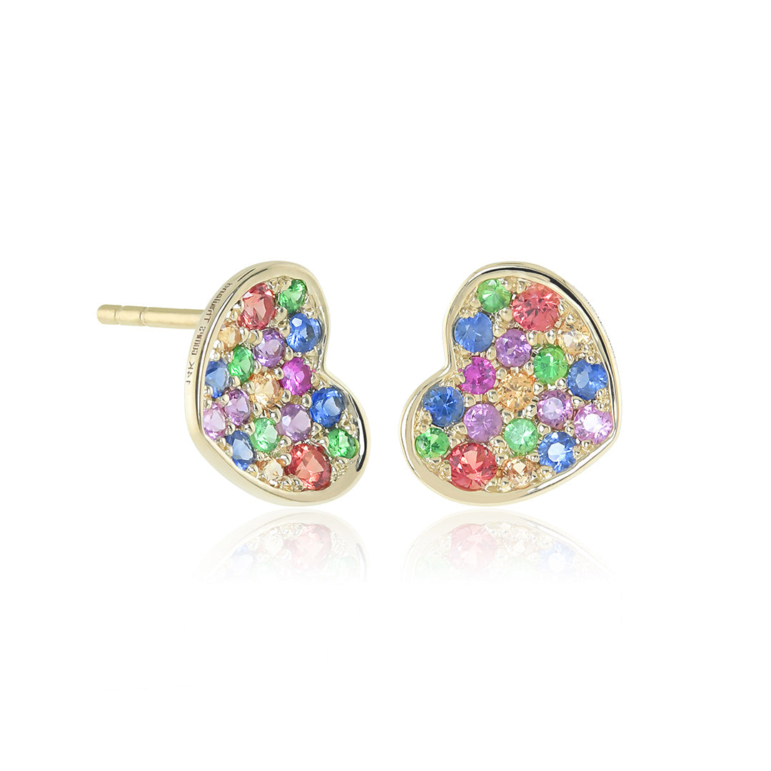 Rainbow Sapphire Heart Earrings for Women - Dainty Stud Earrings for Valentine's Day, Anniversary & Romantic Gifts | Perfect for Date Night, Weddings & Special Occasions