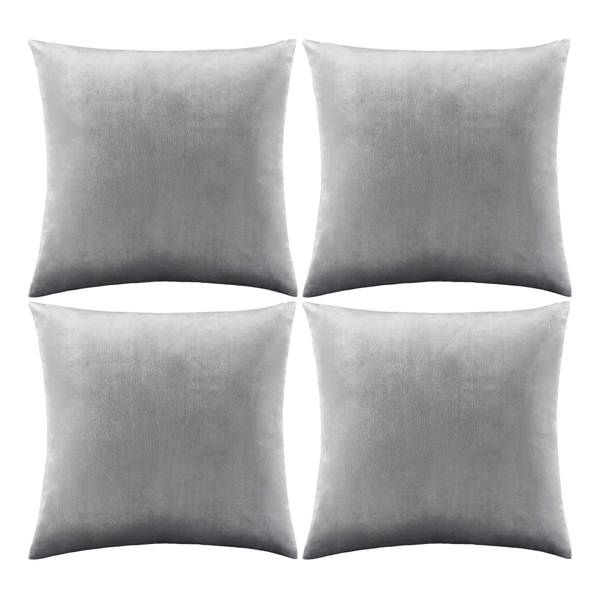 GIGIZAZA 20x20 Inch Velvet Decorative Throw Pillow Covers Set of 4 - Deep Grey Square Cushion Covers for Sofa, Bed, Living Room Decor - Soft & Luxurious Home Accent Pillows