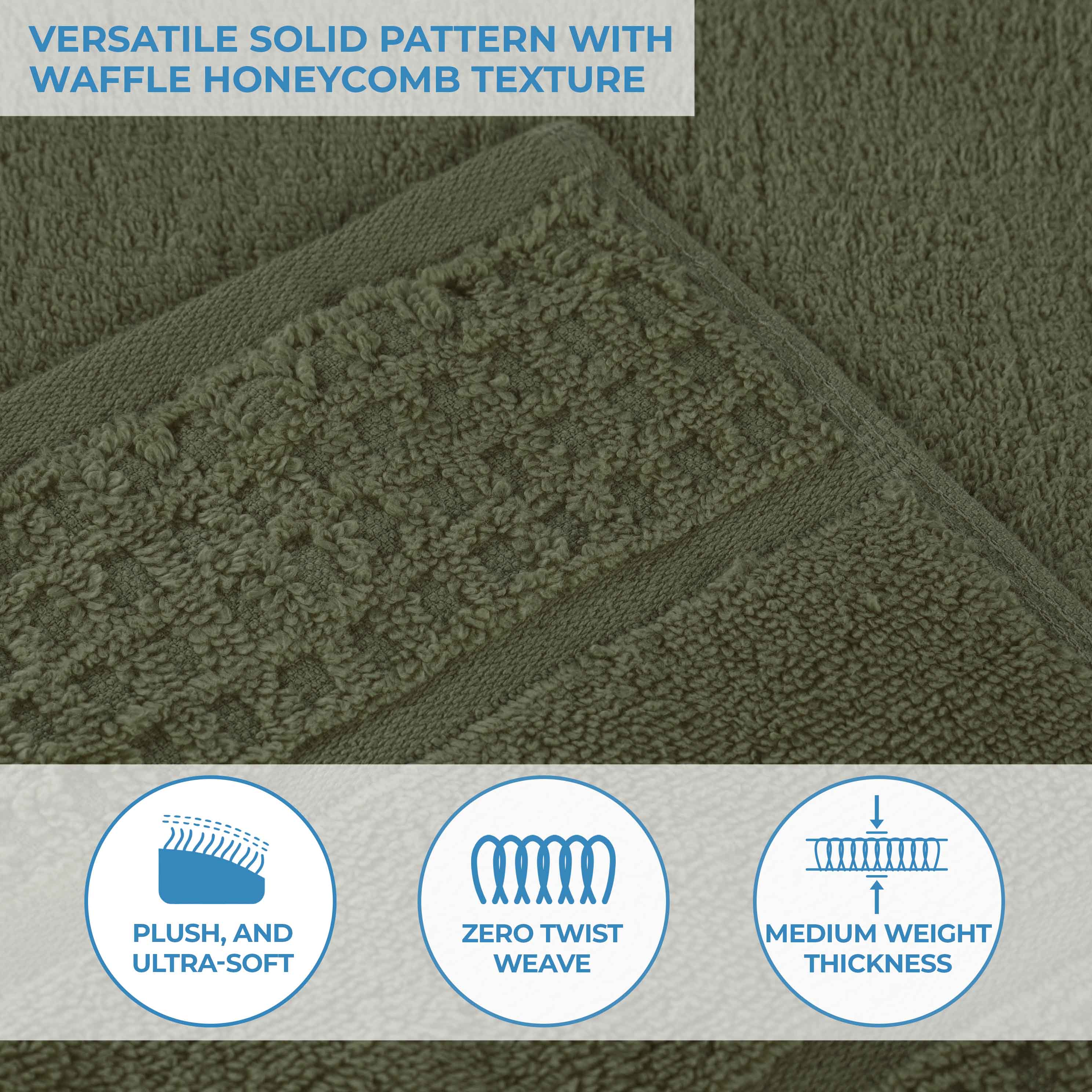 Premium Zero Twist Cotton Waffle Bath Towels - Ultra Soft & Absorbent Honeycomb Weave - Set of 3 for Spa, Bathroom & Beach Use