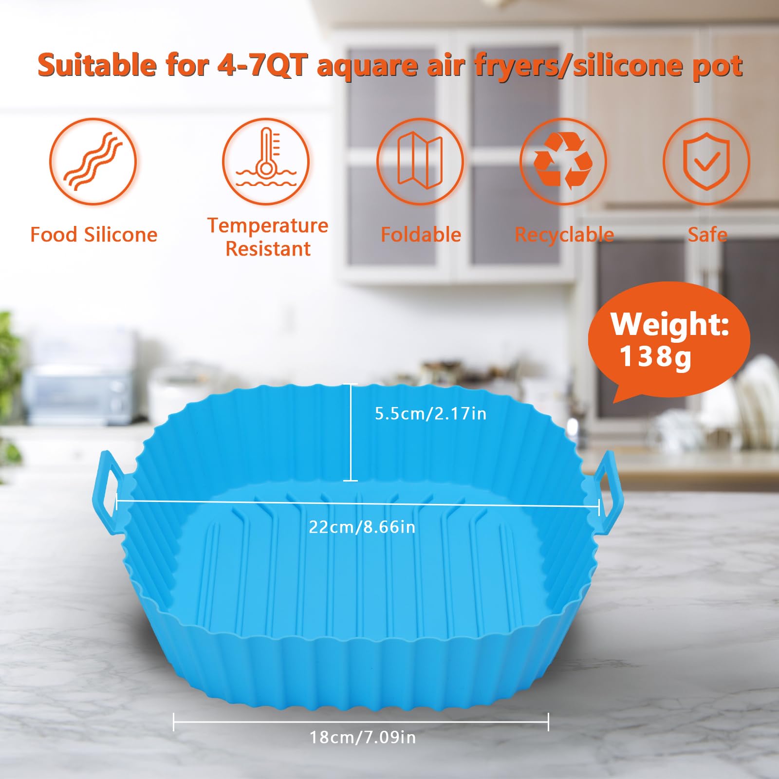 2-Pack Reusable Silicone Air Fryer Liners - Non-Stick Square Baking Mats, Oven Safe & Dishwasher Safe, Food Grade BPA-Free - Perfect for Air Fryers, Ovens & Toaster Ovens - Healthy Alternative to Parchment Paper