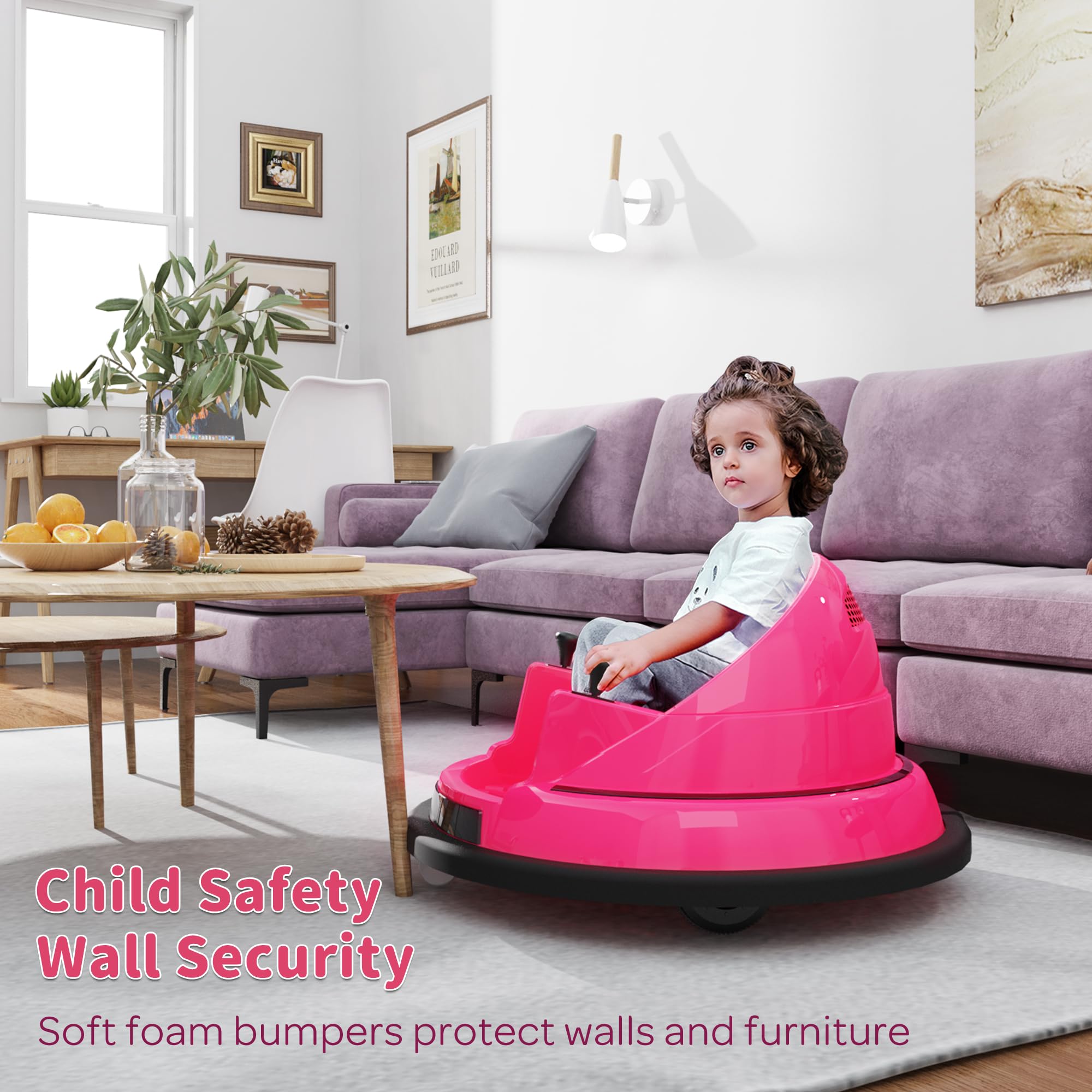 ROOMTEC 12V Kids Ride On Bumper Car with Remote Control - Safe & Certified Electric Toy Car for Toddlers 1-3 Years Old | Flashing LED Lights, Music & 360° Spin | Perfect Birthday Gift for Boys & Girls (Pink) - Indoor & Outdoor Play, Backyard Fun, Party Entertainment
