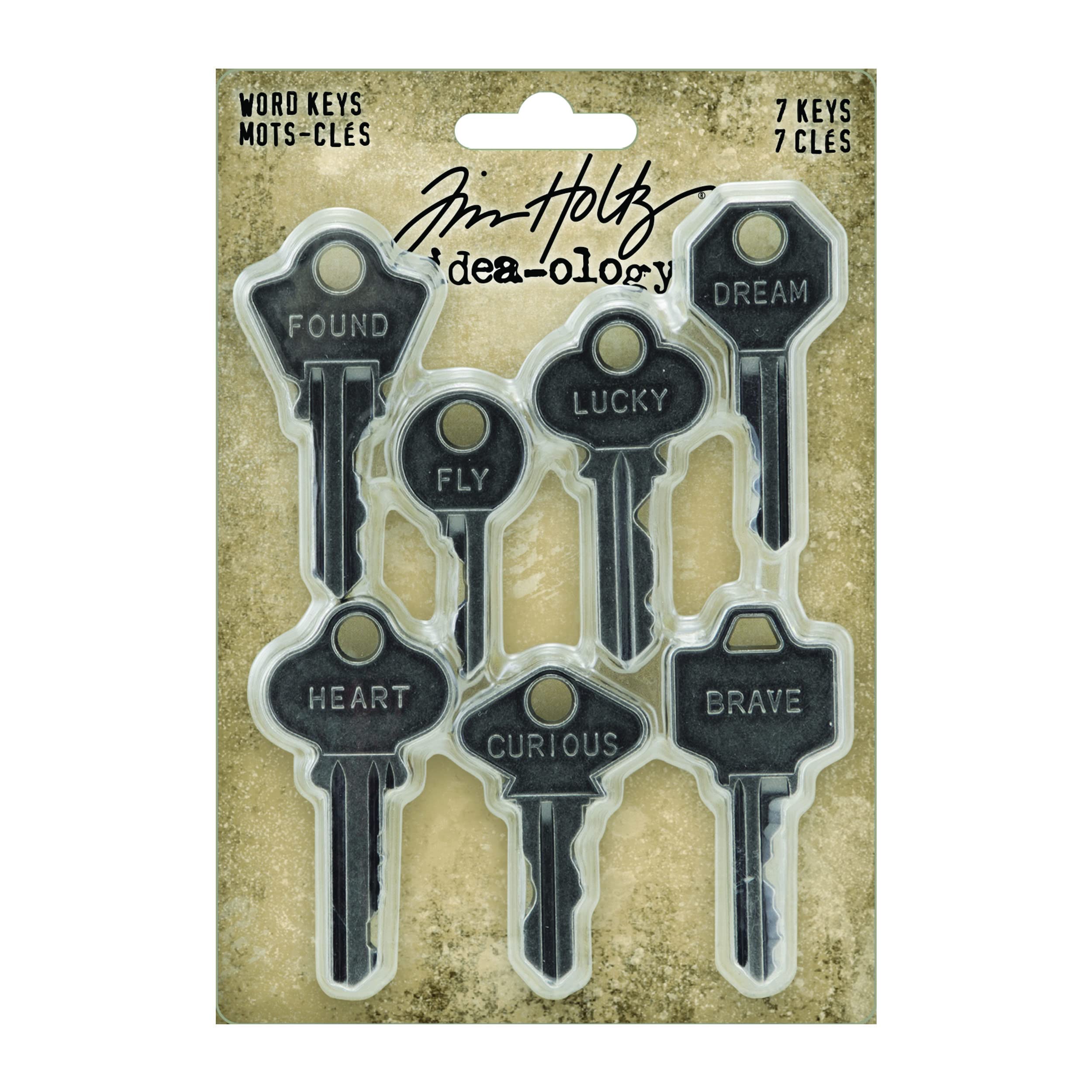 Tim Holtz Word Keys for Scrapbooking & Card Making - Vintage Nickel Plated Charms for DIY Paper Crafts, Mixed Media & Journaling - Perfect for Handmade Cards, Scrapbook Embellishments & Art Projects