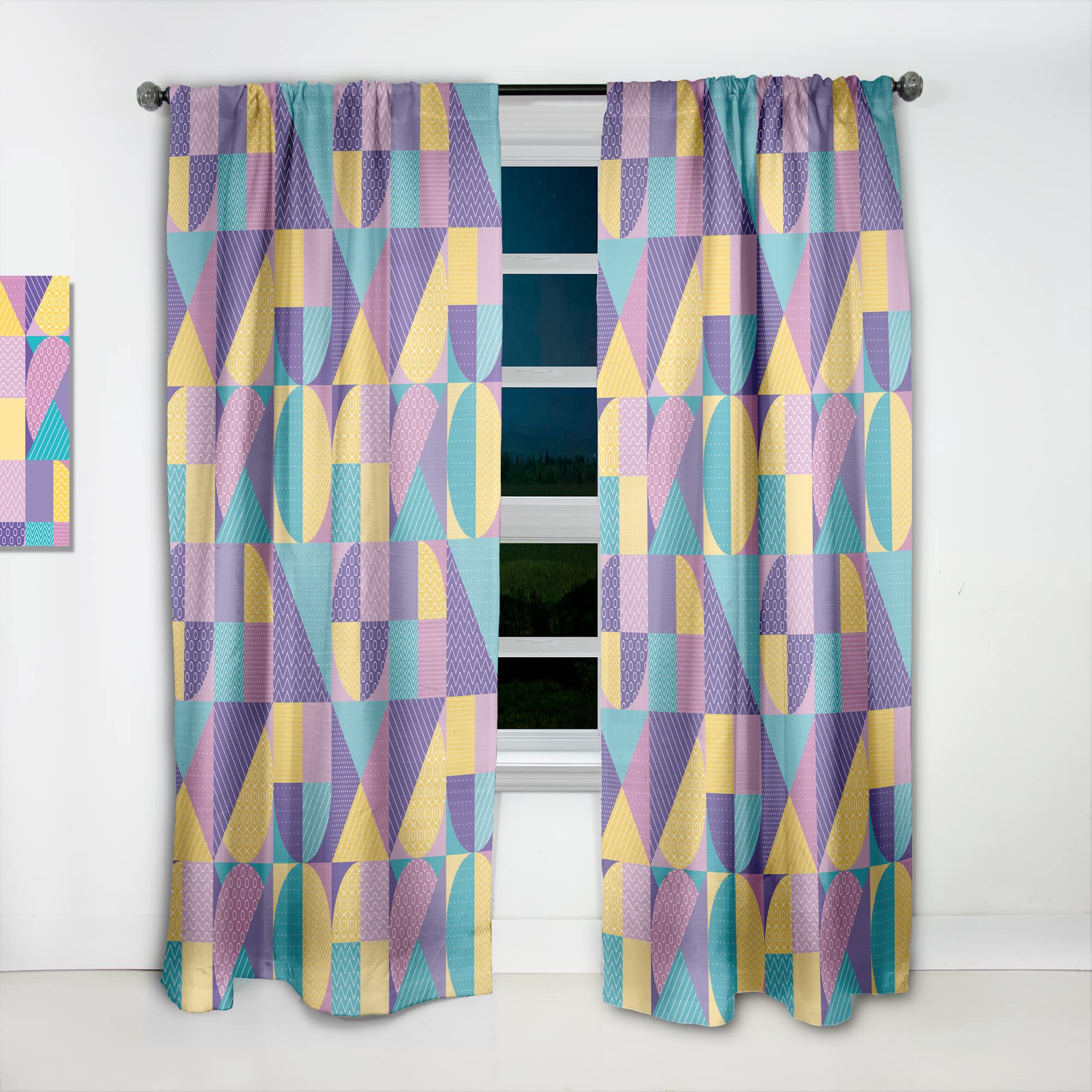 Geometric Pastel Abstract Curtains - Thermal Insulated Single Panel (52x95 inches) for Bedroom & Living Room - Modern Window Drapes for Home Decor & Light Control