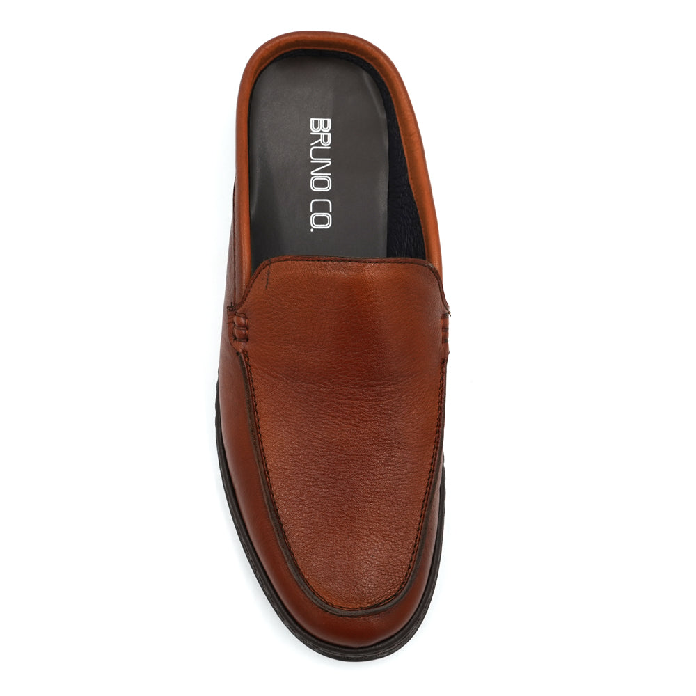 BRUNO CO. Genuine Leather Men's Slip-On Mules Shoes - Comfortable Brown Casual Loafers for Indoor & Outdoor Wear - Perfect for Home, Office, and Travel