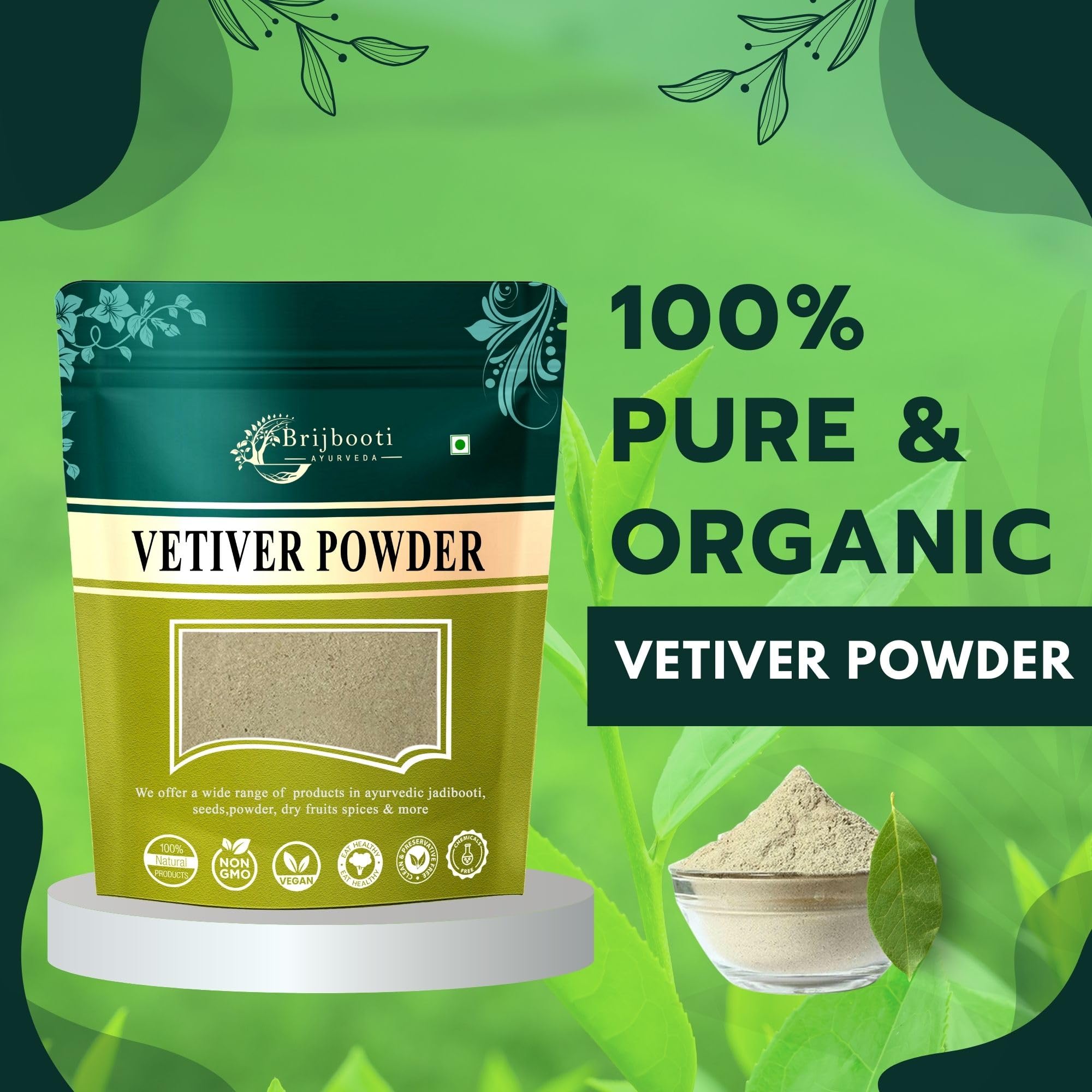 Organic Vetiver Root Powder (100g) - Khus Khus Powder for Hair Growth, Face Scrub & Healthy Skin | Vetiveria Zizanioides | Natural Skincare & Haircare Solution for Spa, Aromatherapy & DIY Beauty Treatments