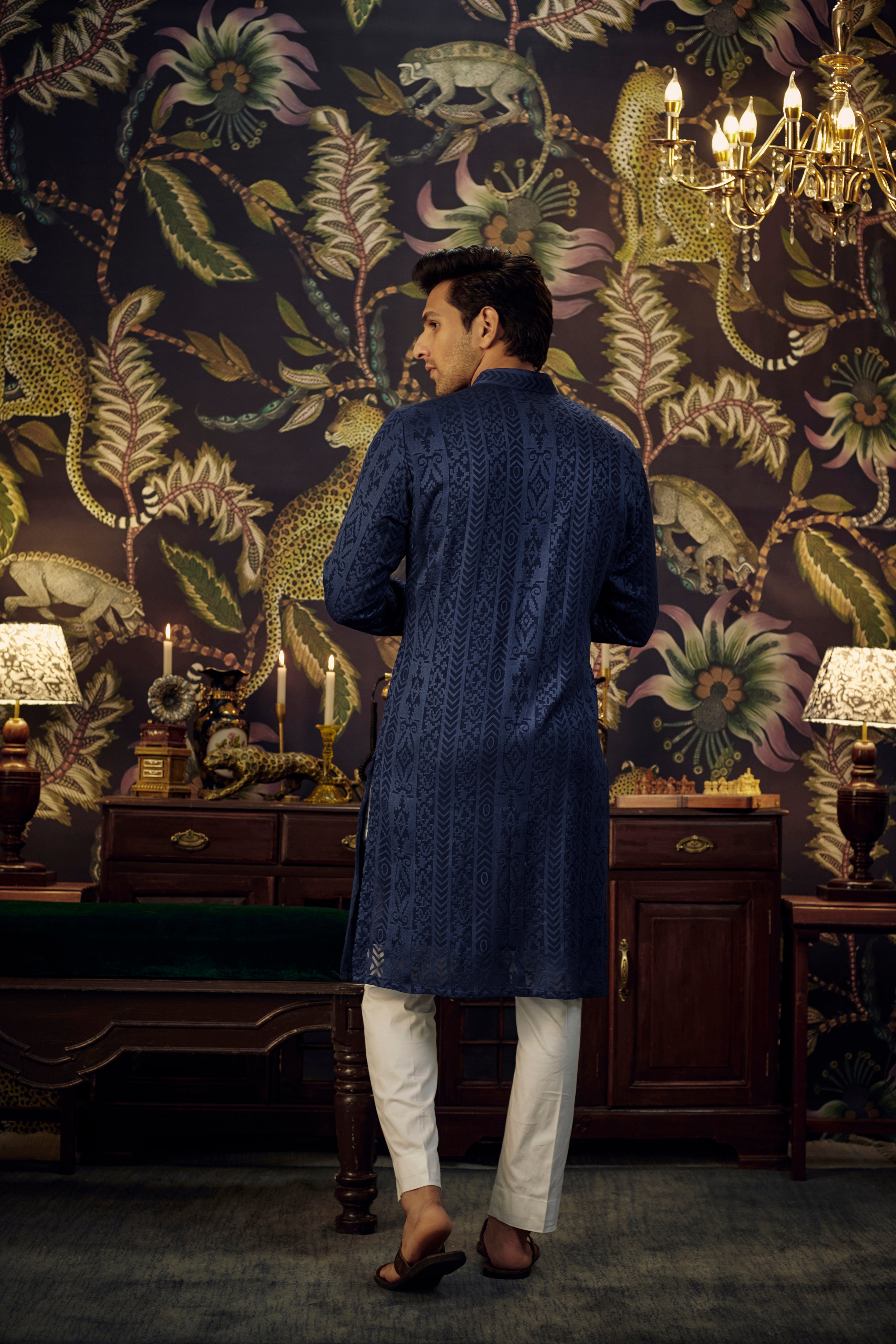 Elegant Navy Blue Chikankari Kurta for Women - Handcrafted Indian Embroidered Tunic - Perfect for Festivals, Weddings & Casual Wear