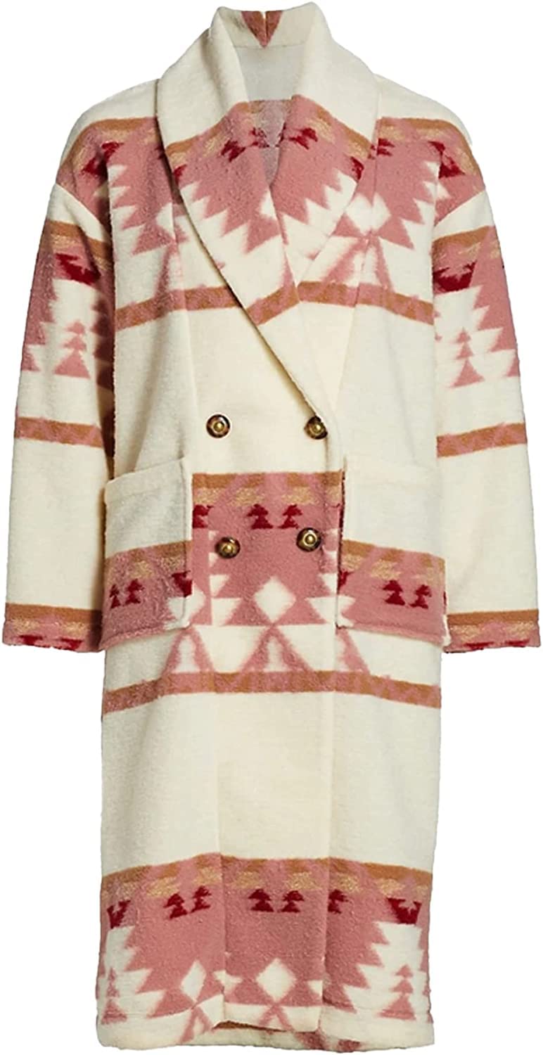 Women's Long Fleece Coat - Stylish Winter Poncho with Pink & White Colors - Perfect for Outdoor Activities, Casual Wear & Cold Weather Fashion